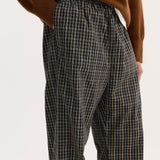 ROHE - Wide leg pyjama trousers | black / brown check
