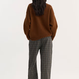 ROHE - Wide leg pyjama trousers | black / brown check