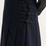ROHE - Pleated wool skirt with leather closures | navy