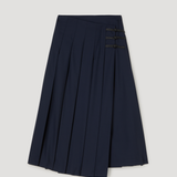 ROHE - Pleated wool skirt with leather closures | navy