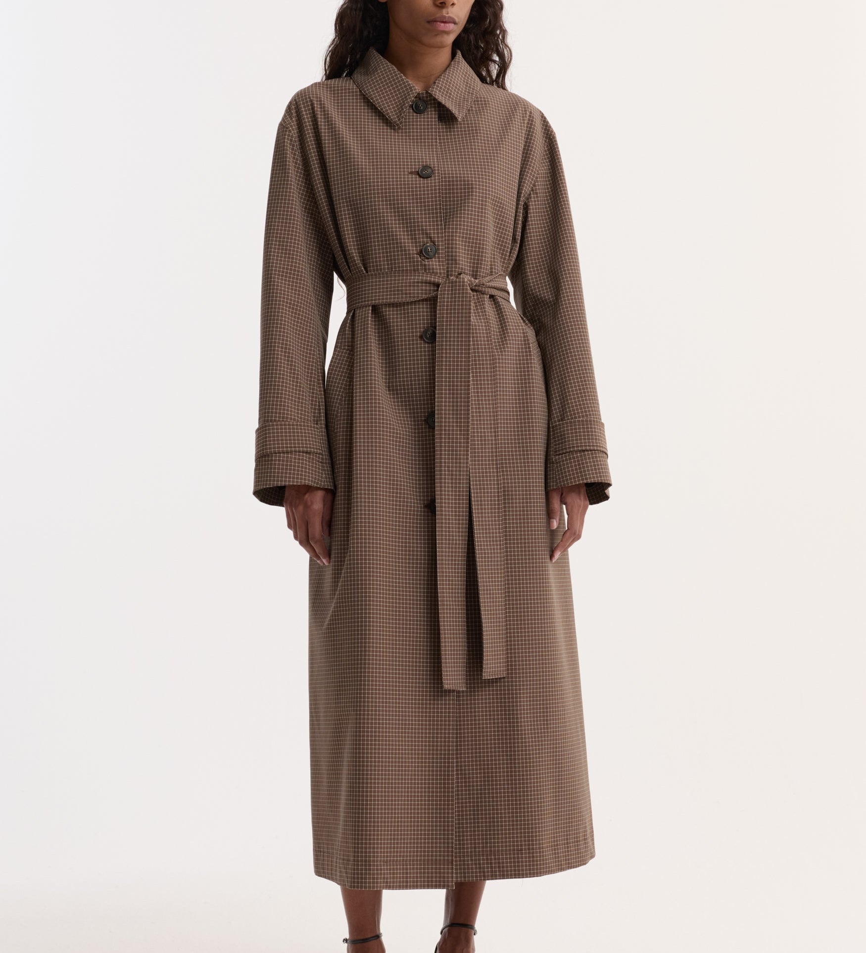 ROHE - Technical check belted coat | brown multi check
