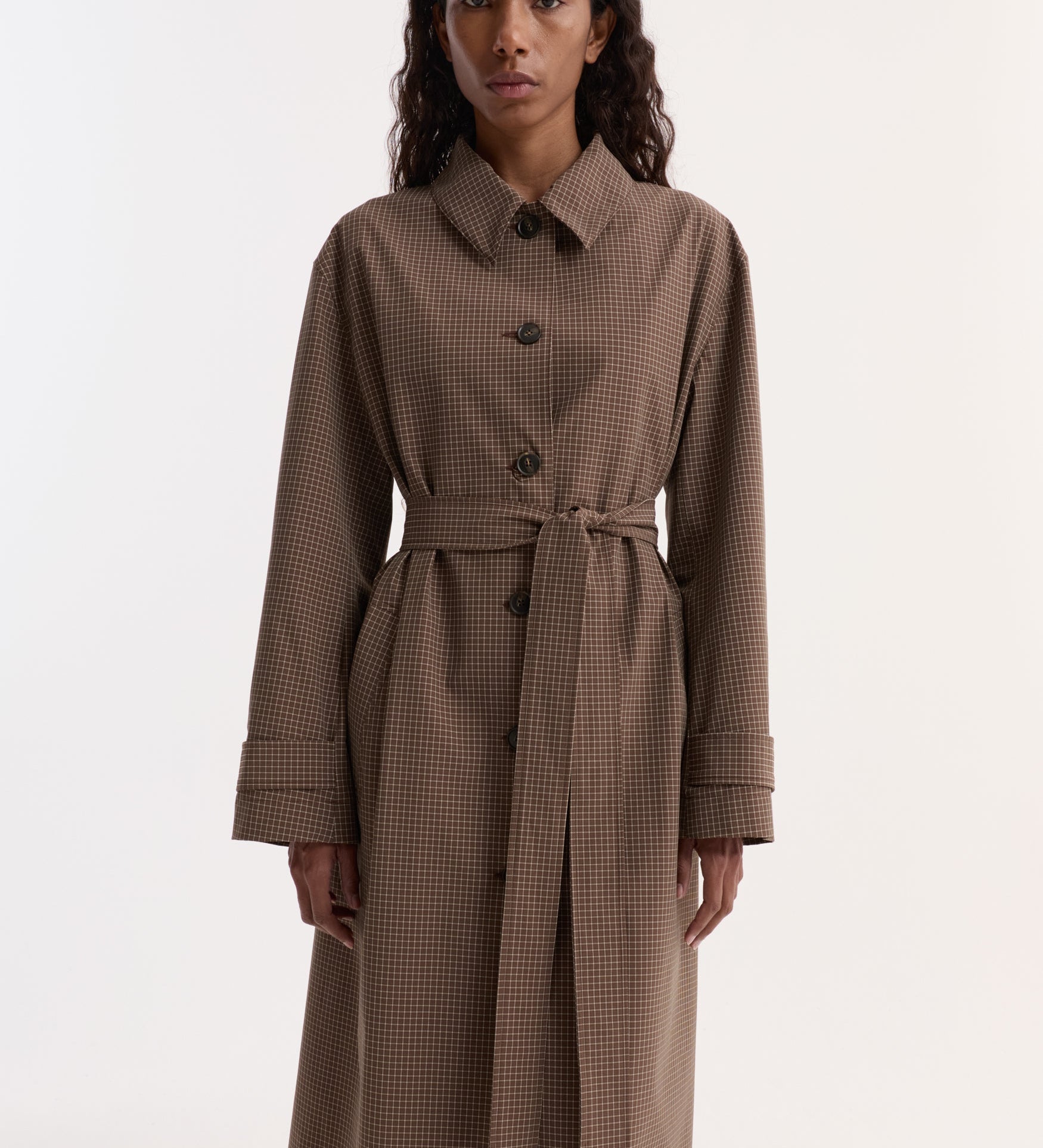 ROHE - Technical check belted coat | brown multi check