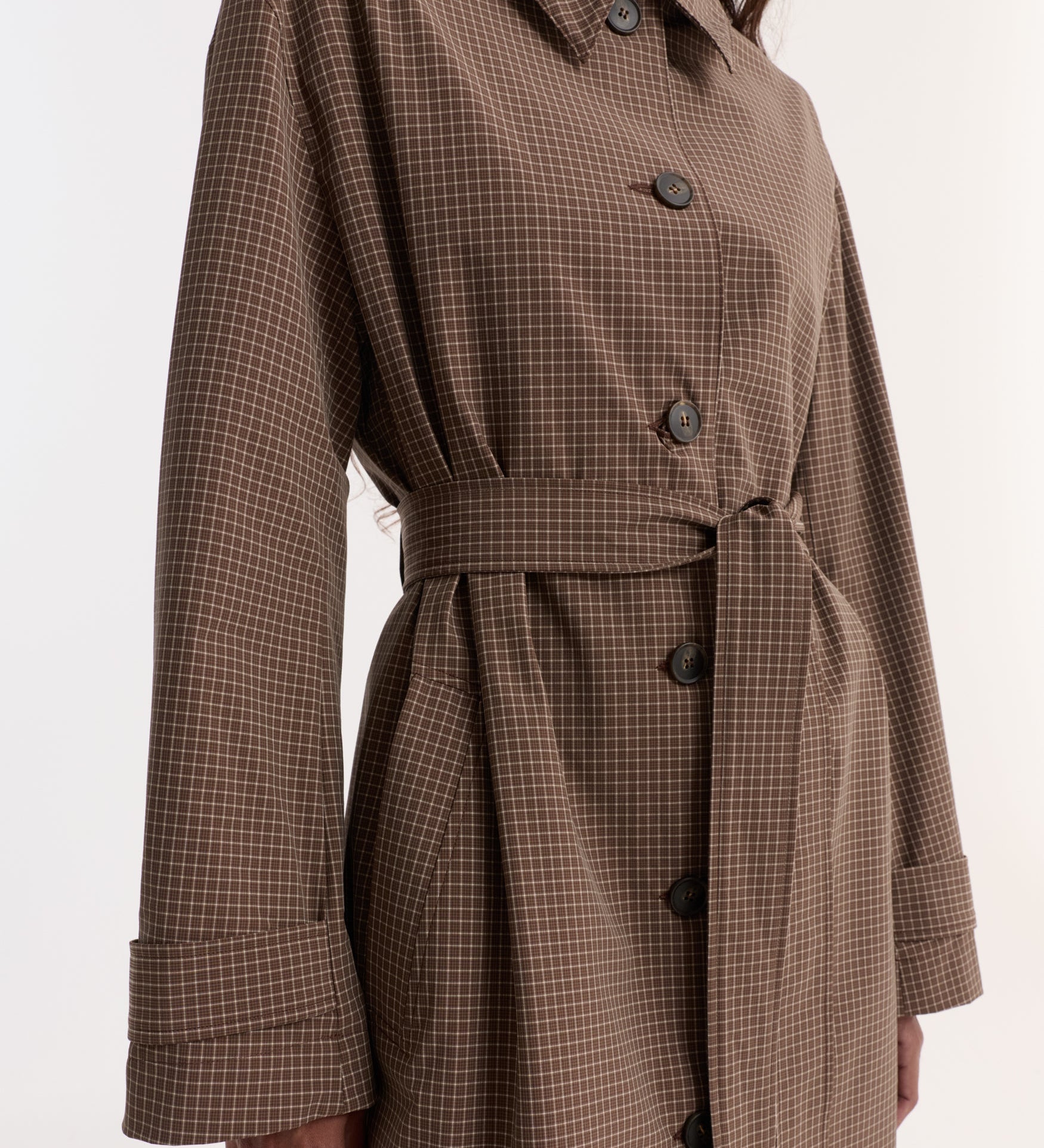 ROHE - Technical check belted coat | brown multi check