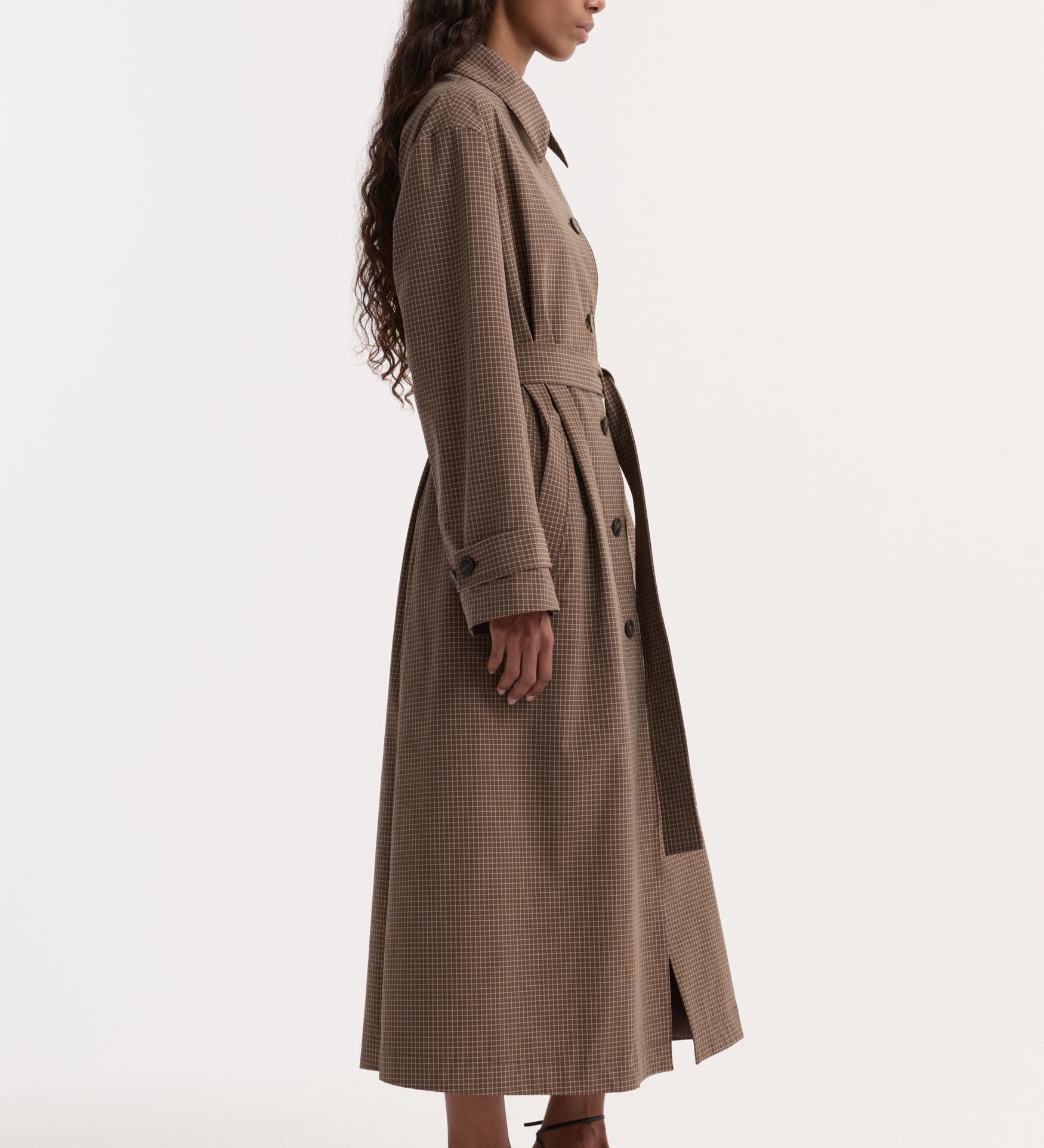 ROHE - Technical check belted coat | brown multi check