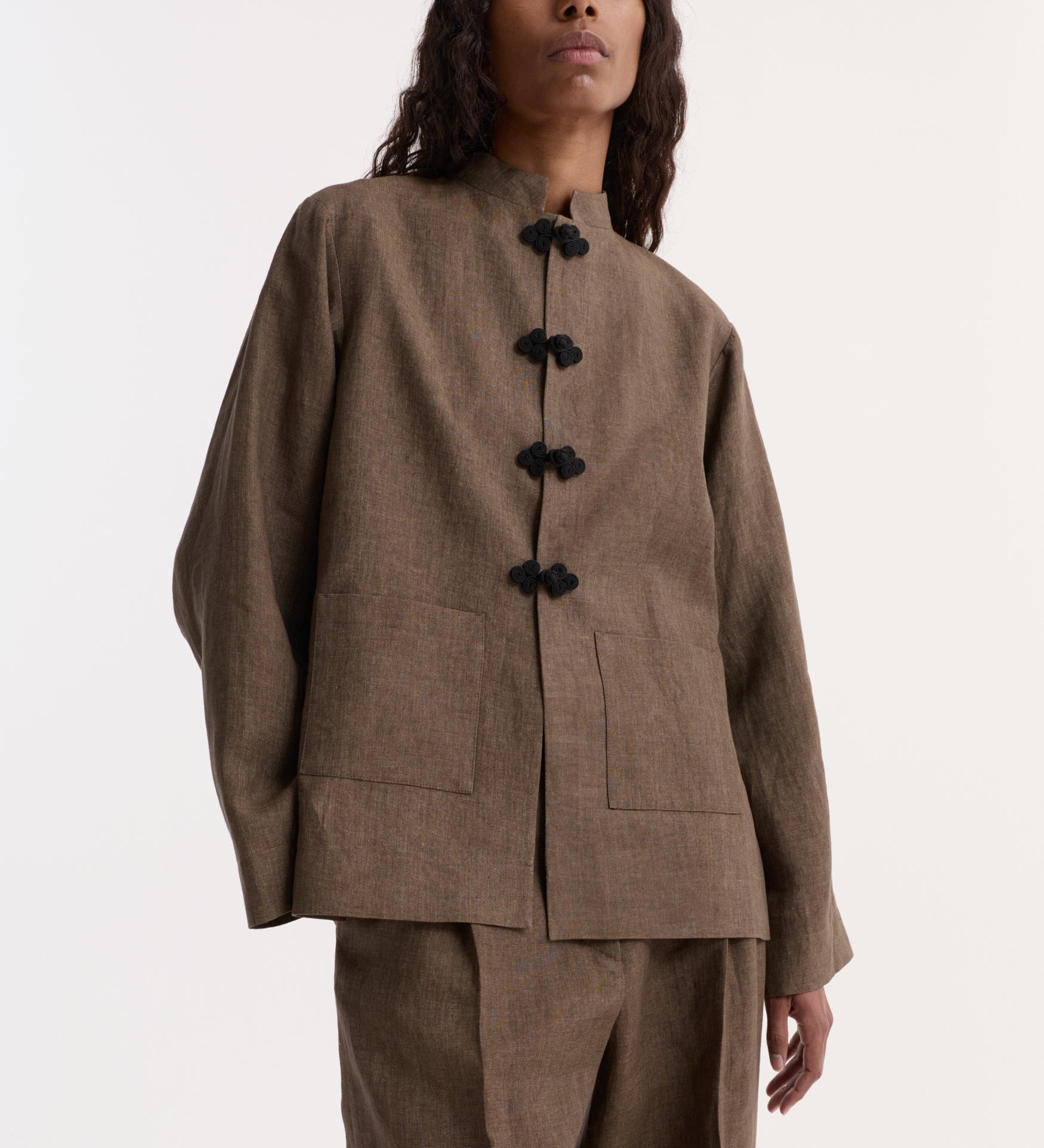 ROHE - Pankou closure linen jacket | brown melange