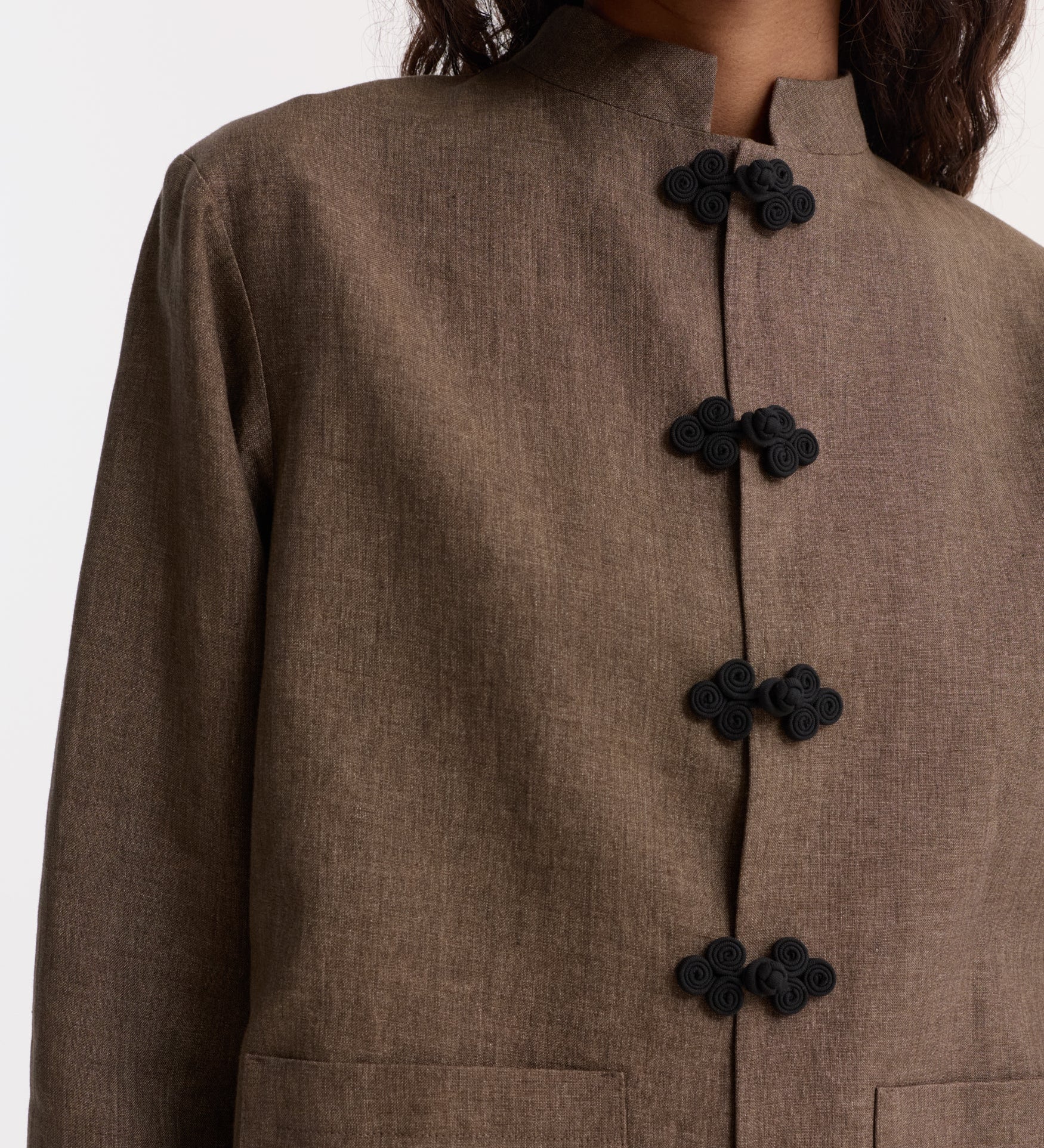 ROHE - Pankou closure linen jacket | brown melange