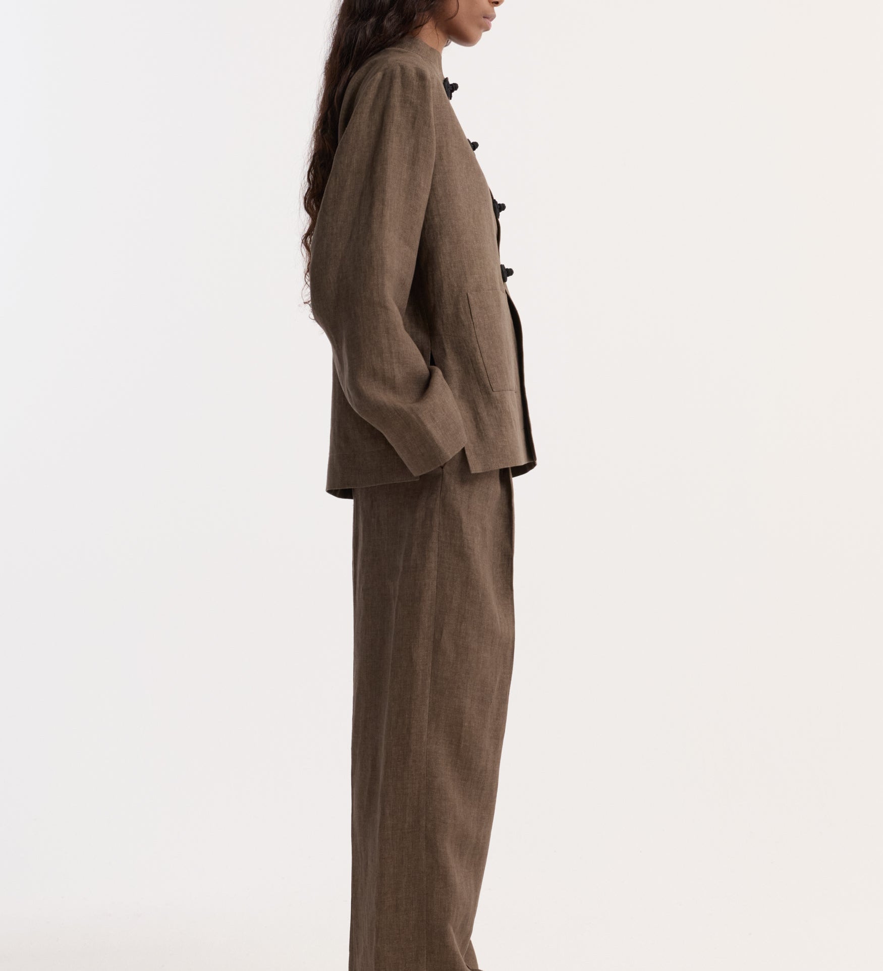 ROHE - Pankou closure linen jacket | brown melange
