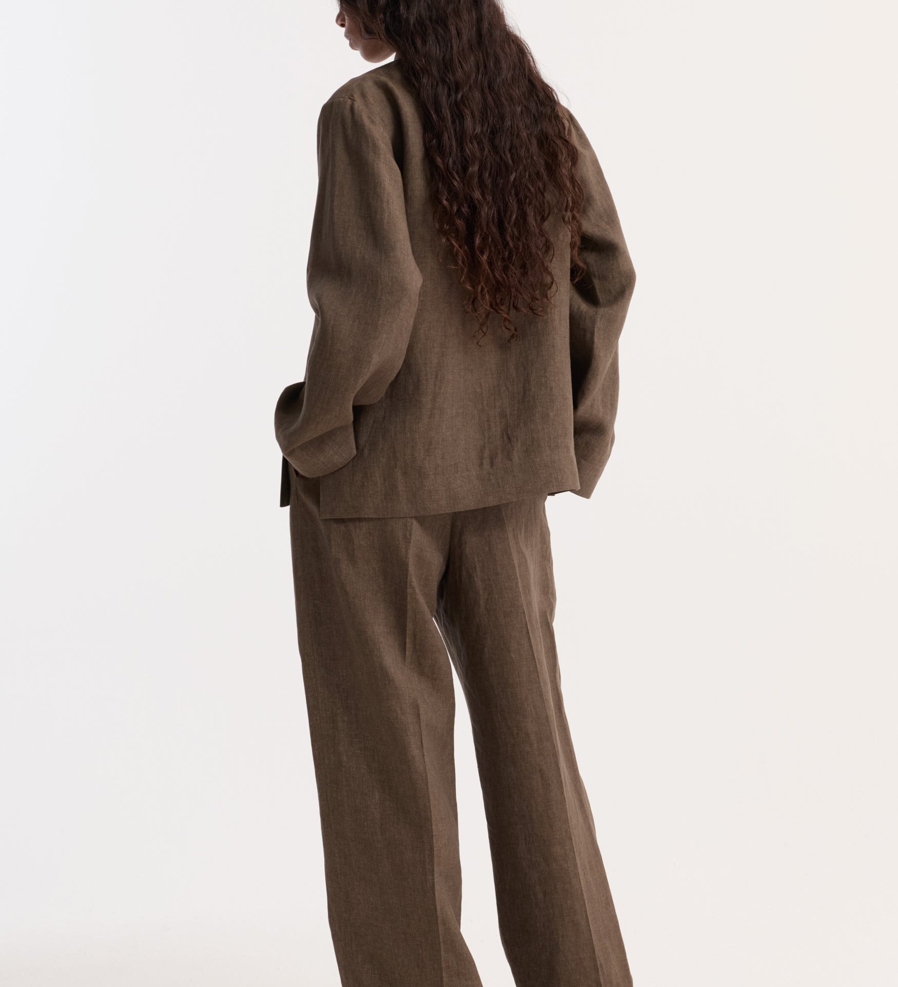 ROHE - Pankou closure linen jacket | brown melange
