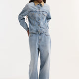 ROHE - Suede collar fitted denim jacket | classic blue