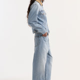 ROHE - Suede collar fitted denim jacket | classic blue