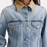 ROHE - Suede collar fitted denim jacket | classic blue