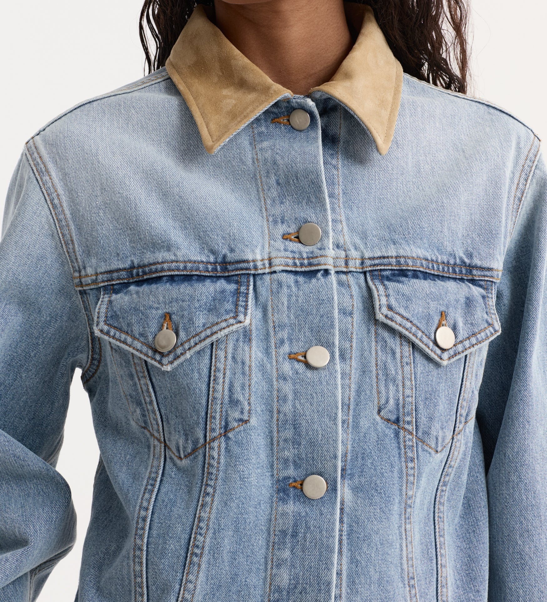 ROHE - Suede collar fitted denim jacket | classic blue