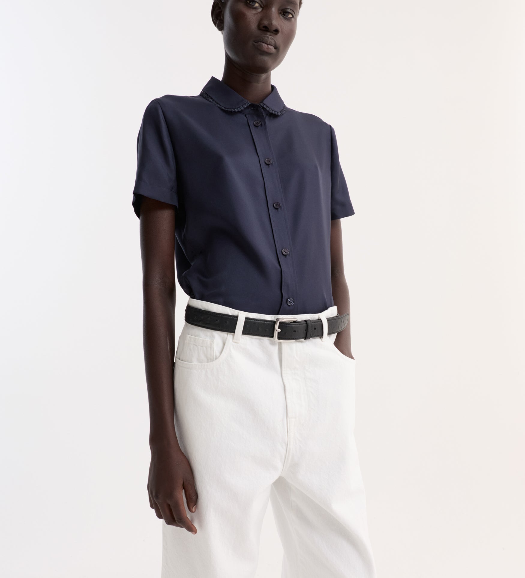 ROHE - Embroidered silk fitted shirt | night