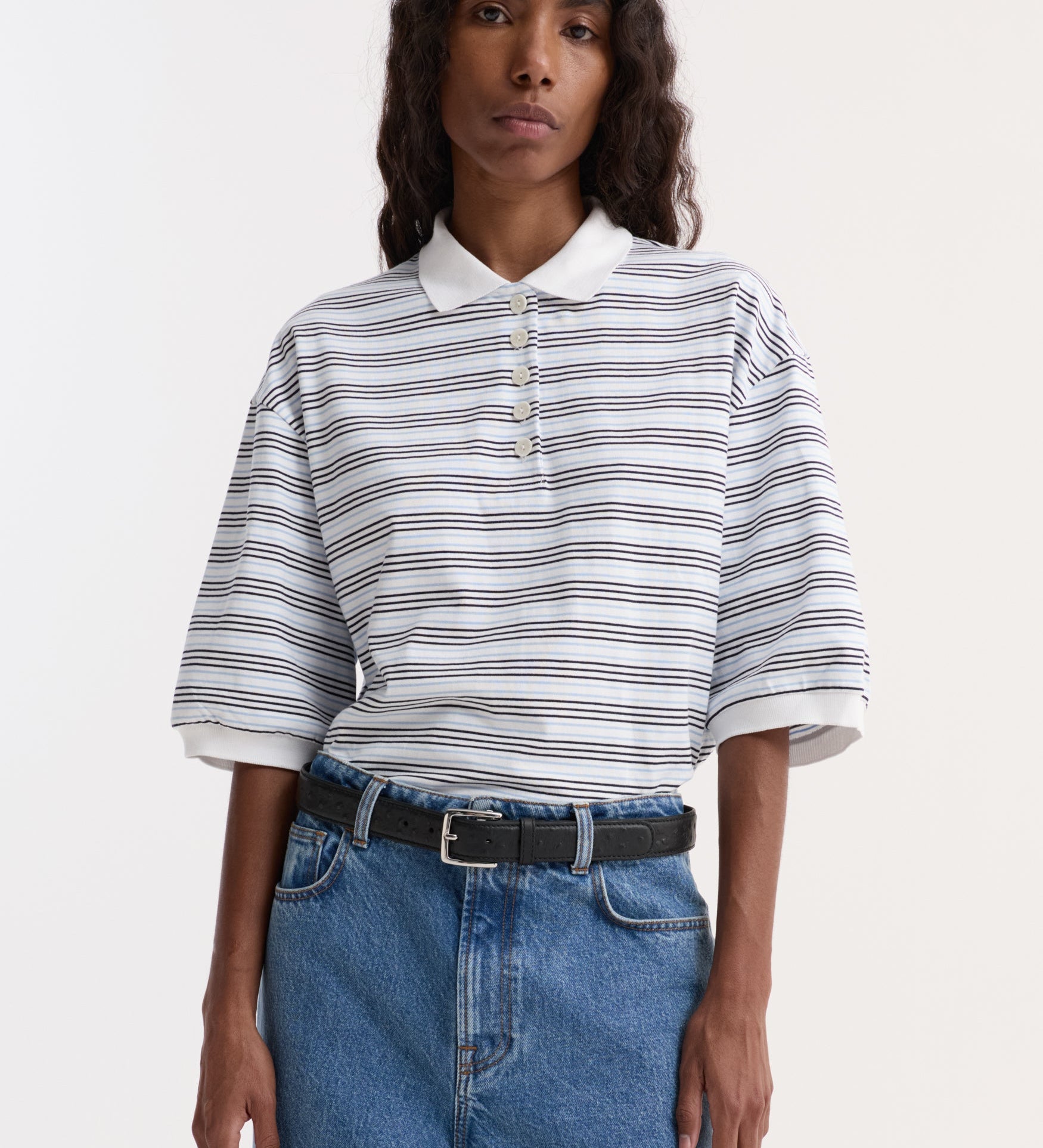 ROHE - Striped oversized polo | white / blue multi stripe