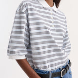 ROHE - Striped oversized polo | white / blue multi stripe