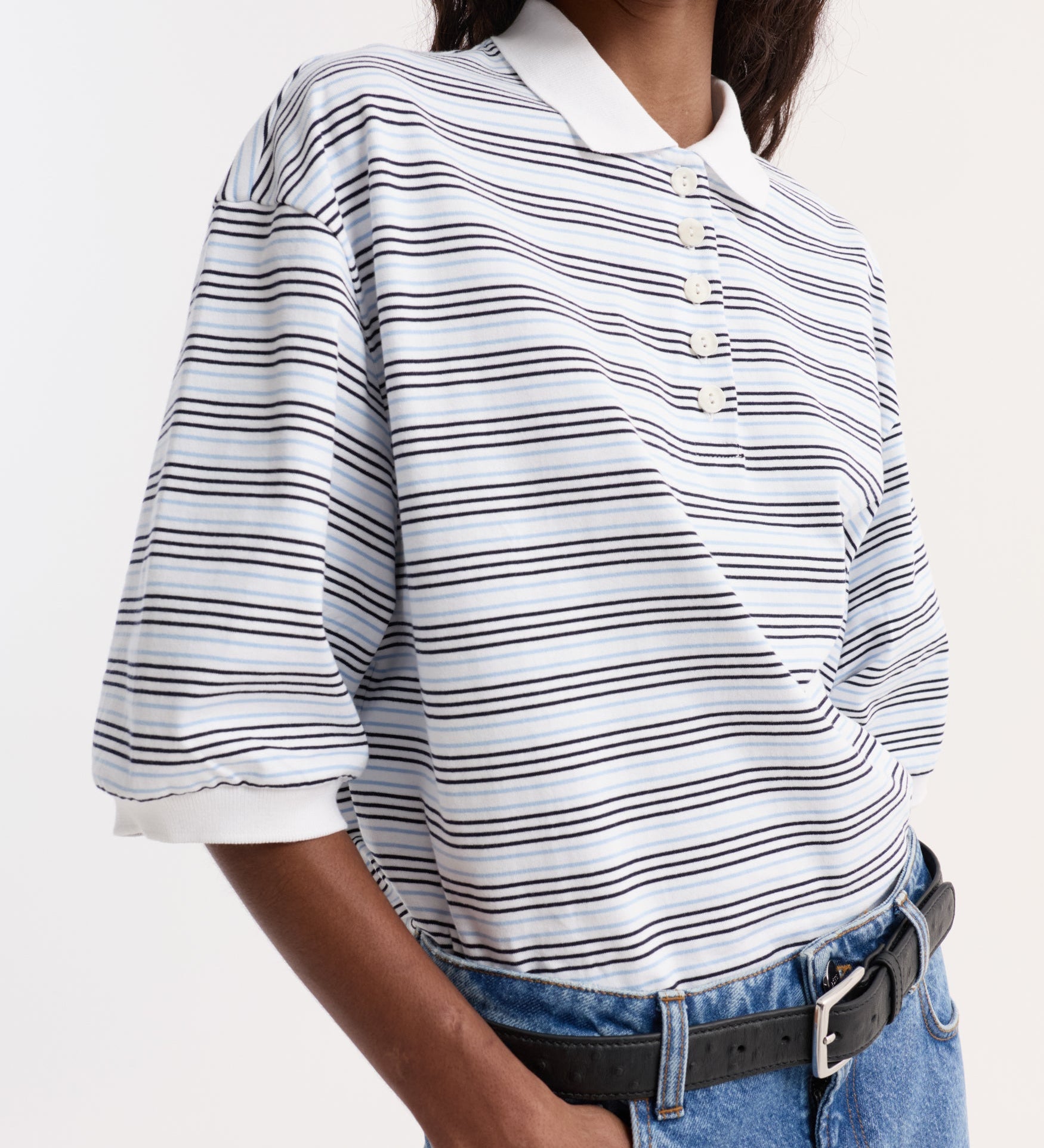 ROHE - Striped oversized polo | white / blue multi stripe