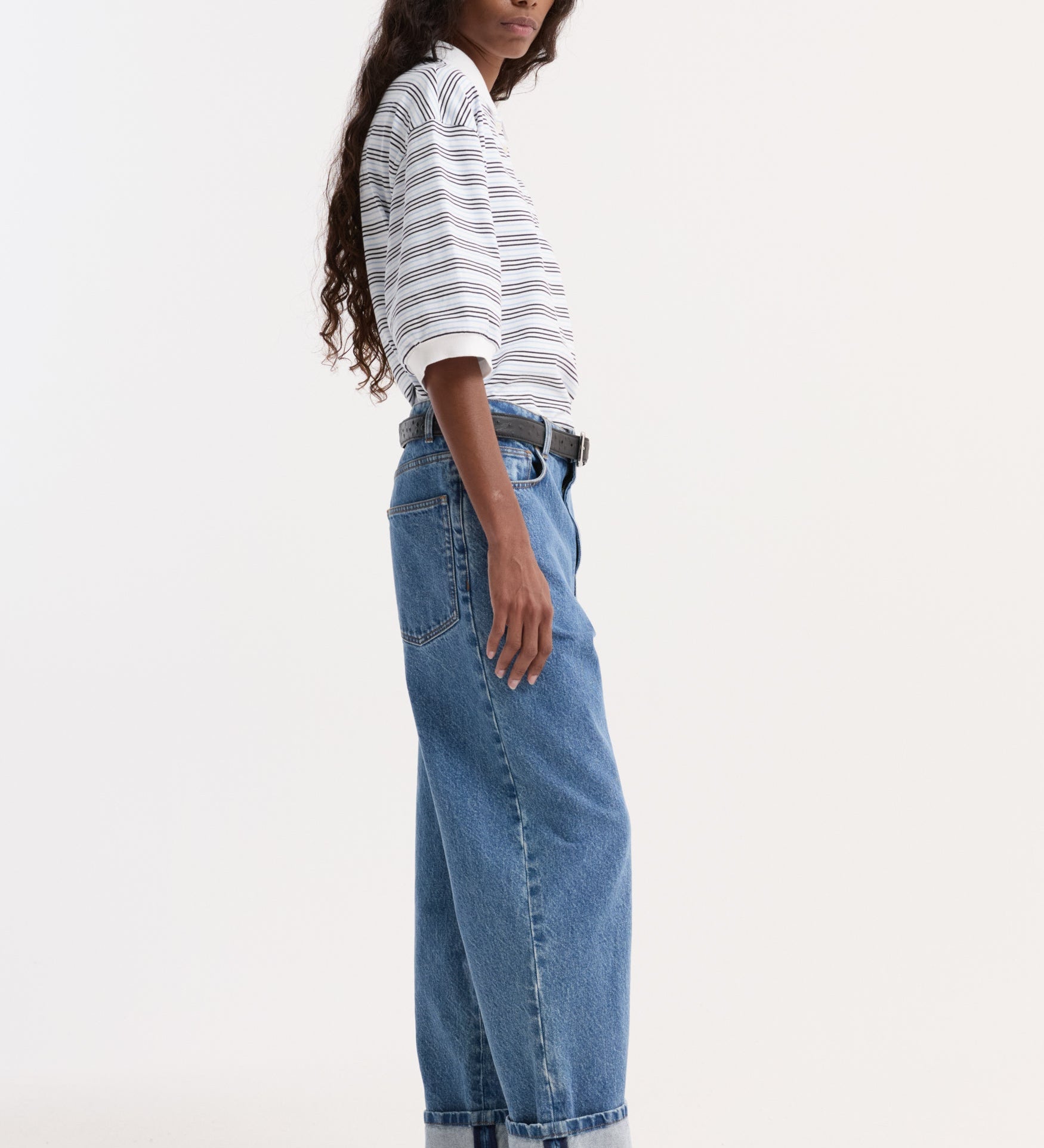 ROHE - Striped oversized polo | white / blue multi stripe