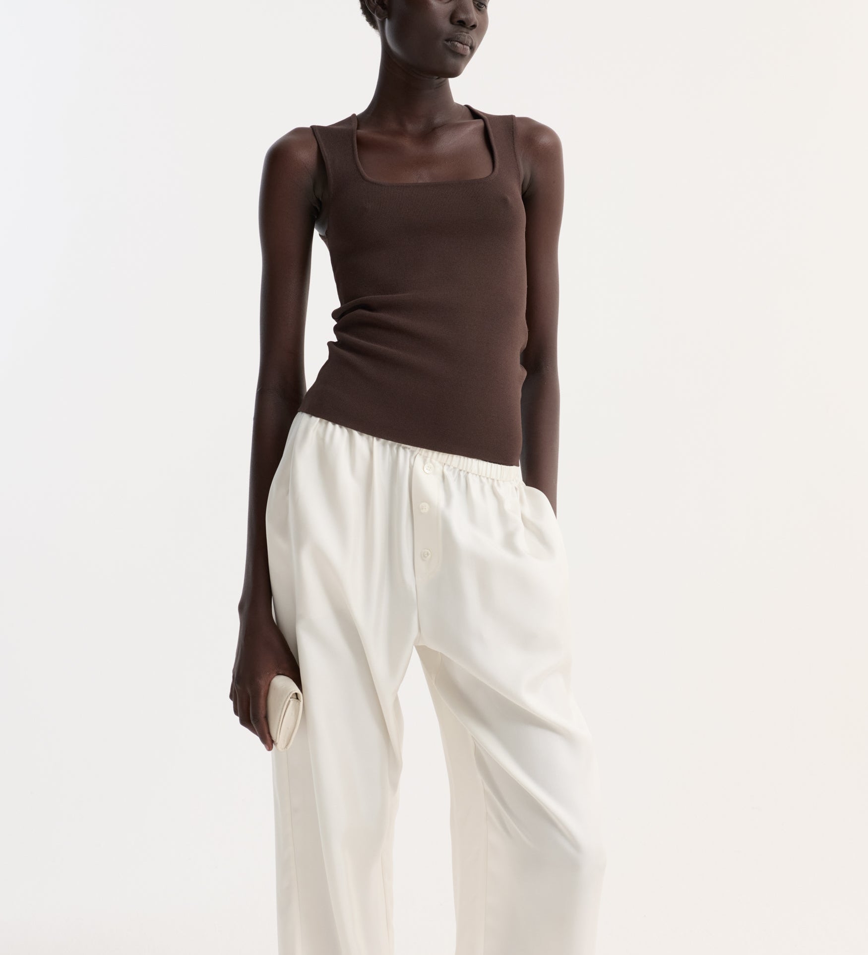 ROHE - Bustier shaped knitted top | dark chocolate
