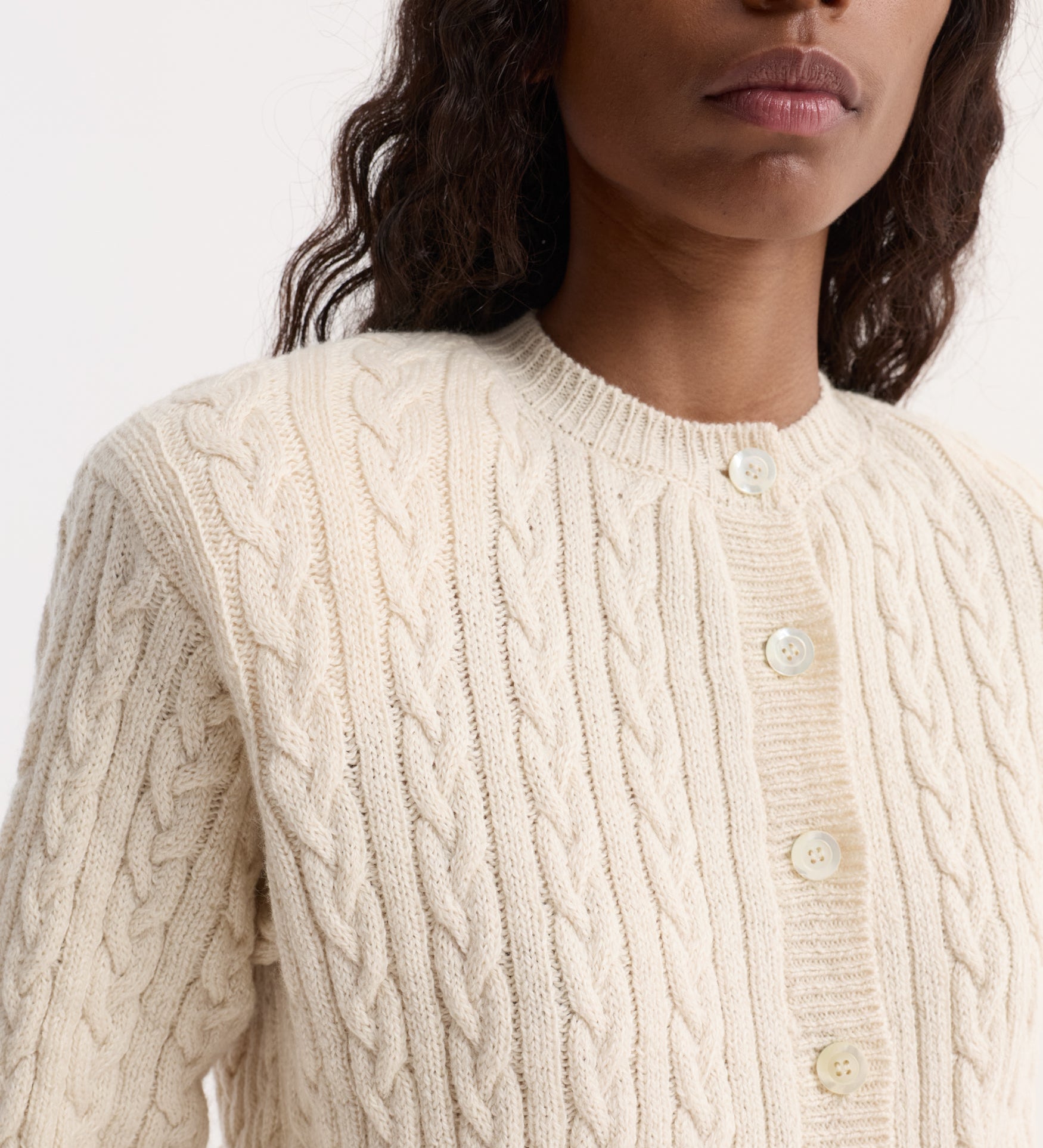 ROHE - Fine merino cable cardigan | cream