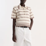 ROHE - Towelling striped polo | cream / brown stripe