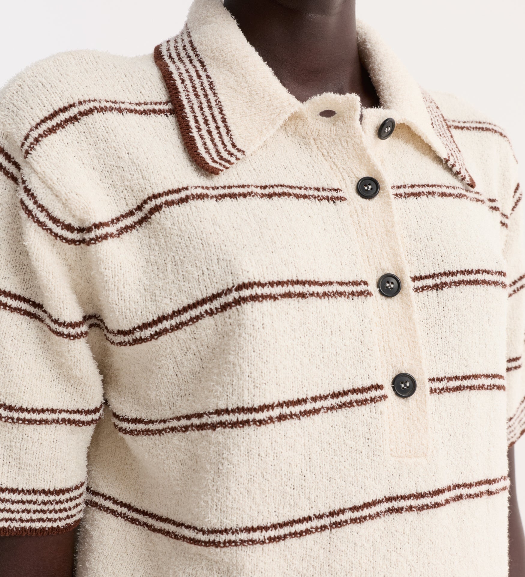 ROHE - Towelling striped polo | cream / brown stripe