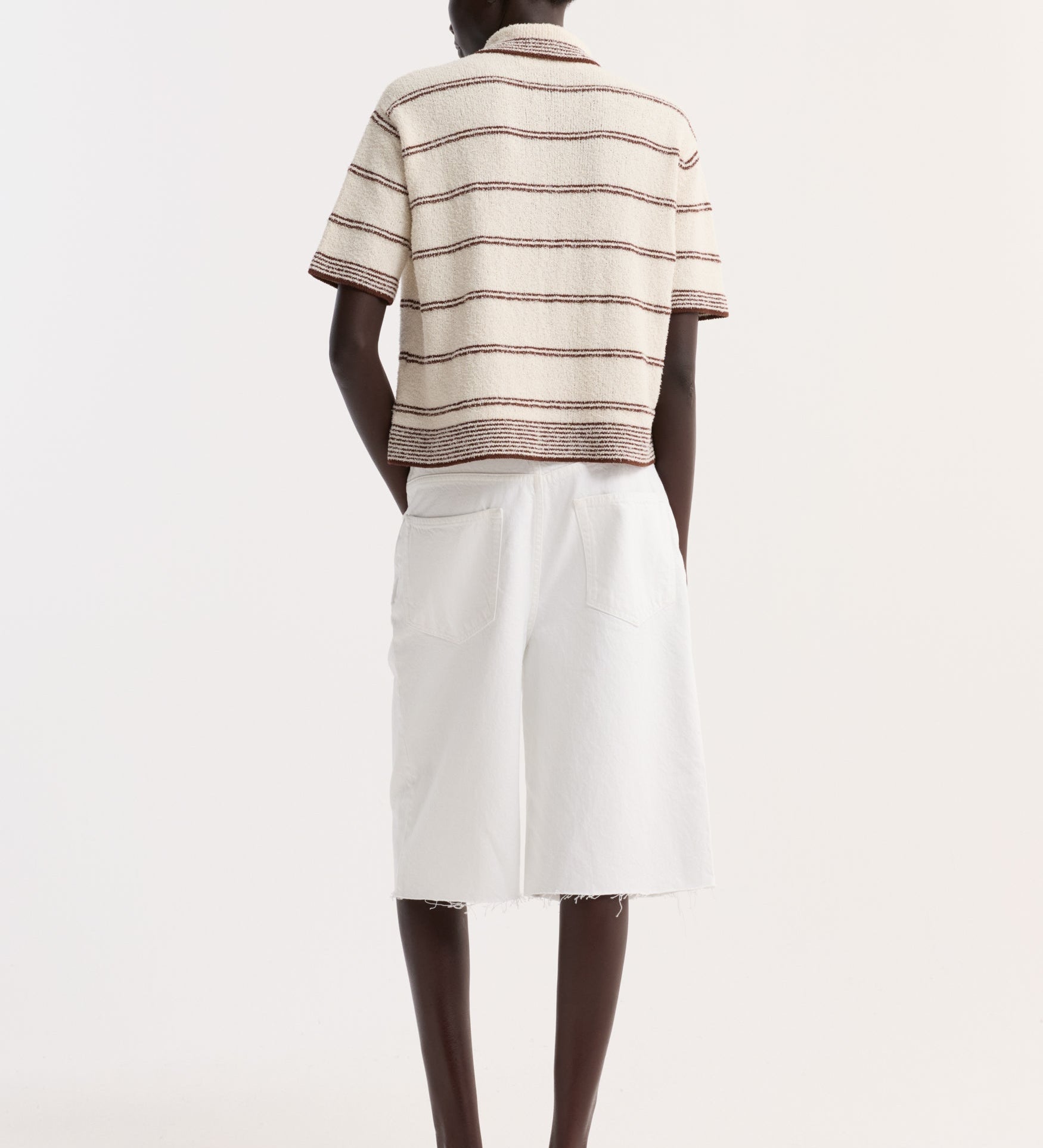 ROHE - Towelling striped polo | cream / brown stripe