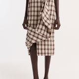 ROHE - Draped check skirt | red table check