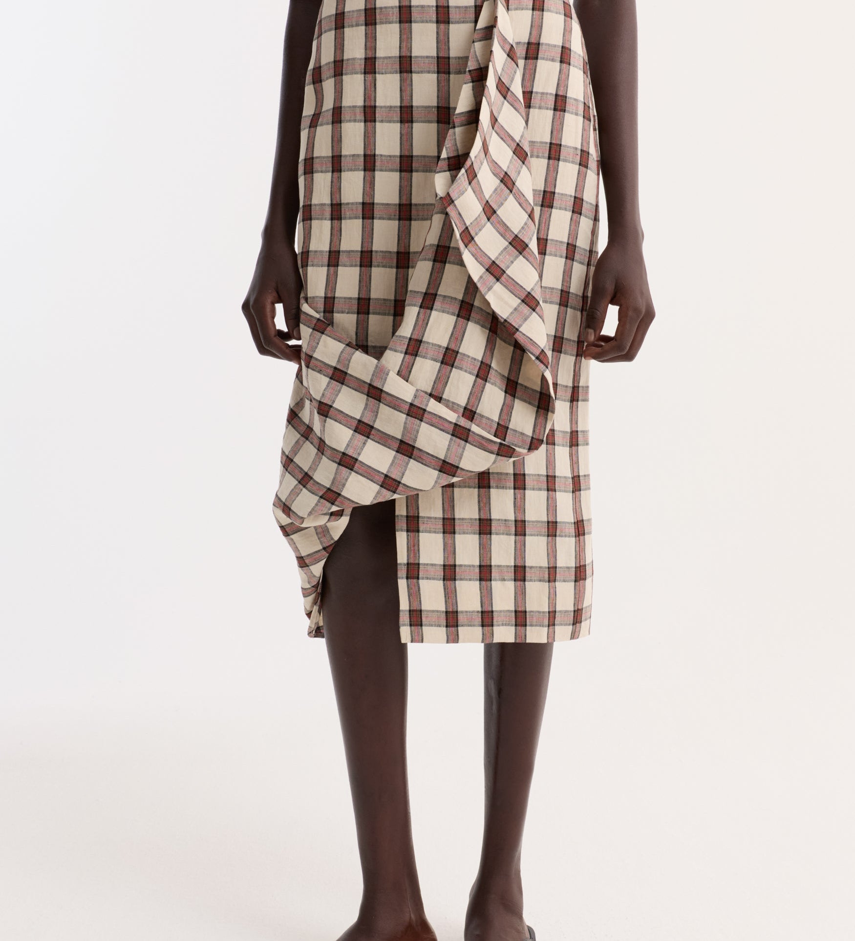 ROHE - Draped check skirt | red table check
