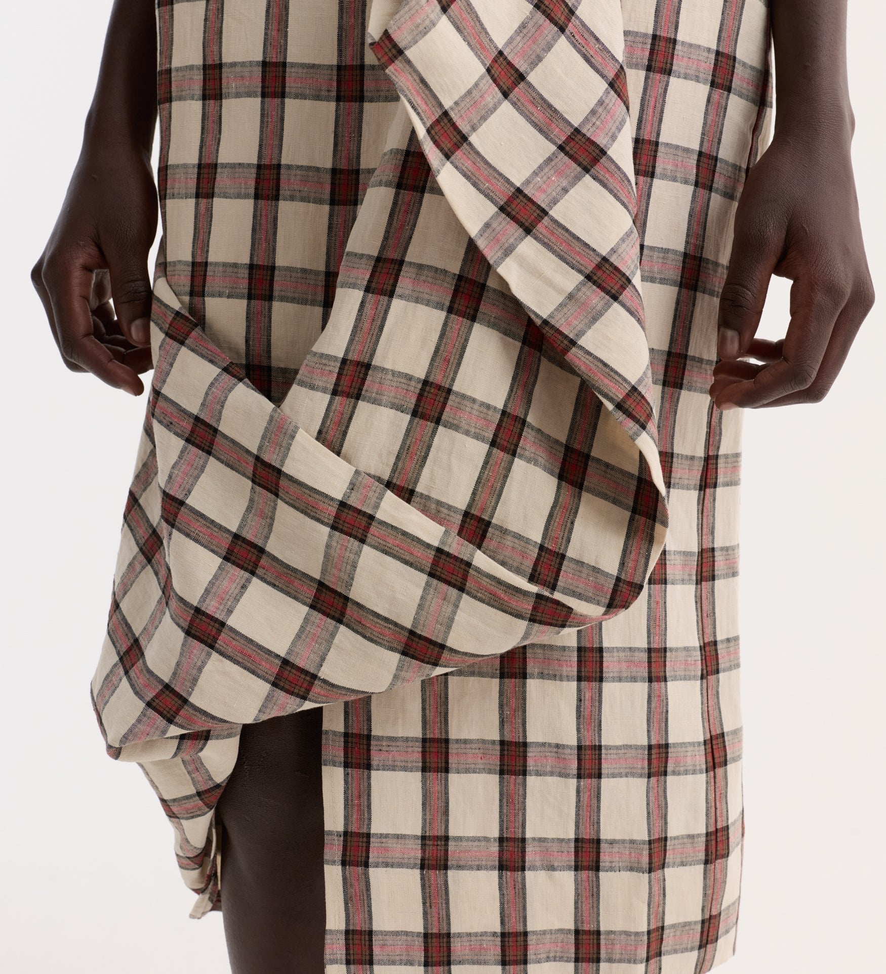 ROHE - Draped check skirt | red table check
