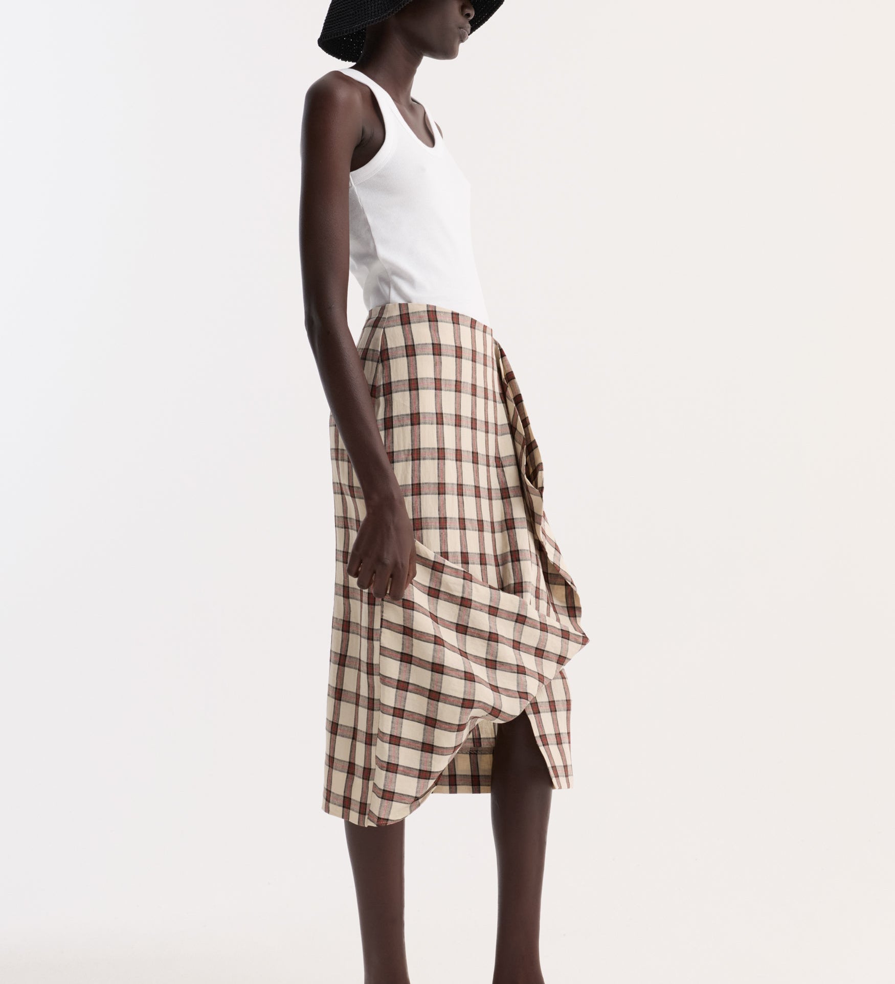 ROHE - Draped check skirt | red table check