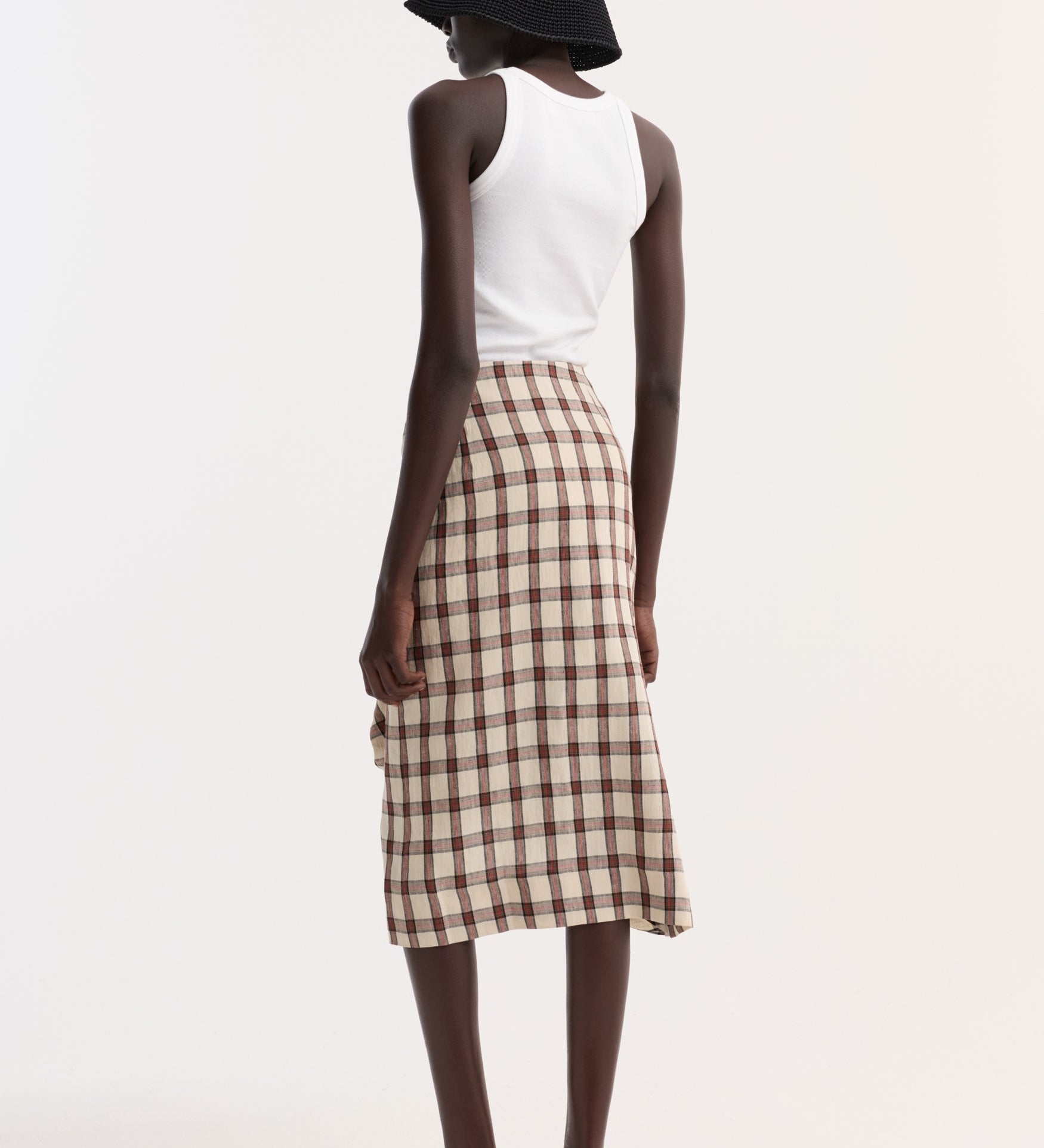 ROHE - Draped check skirt | red table check