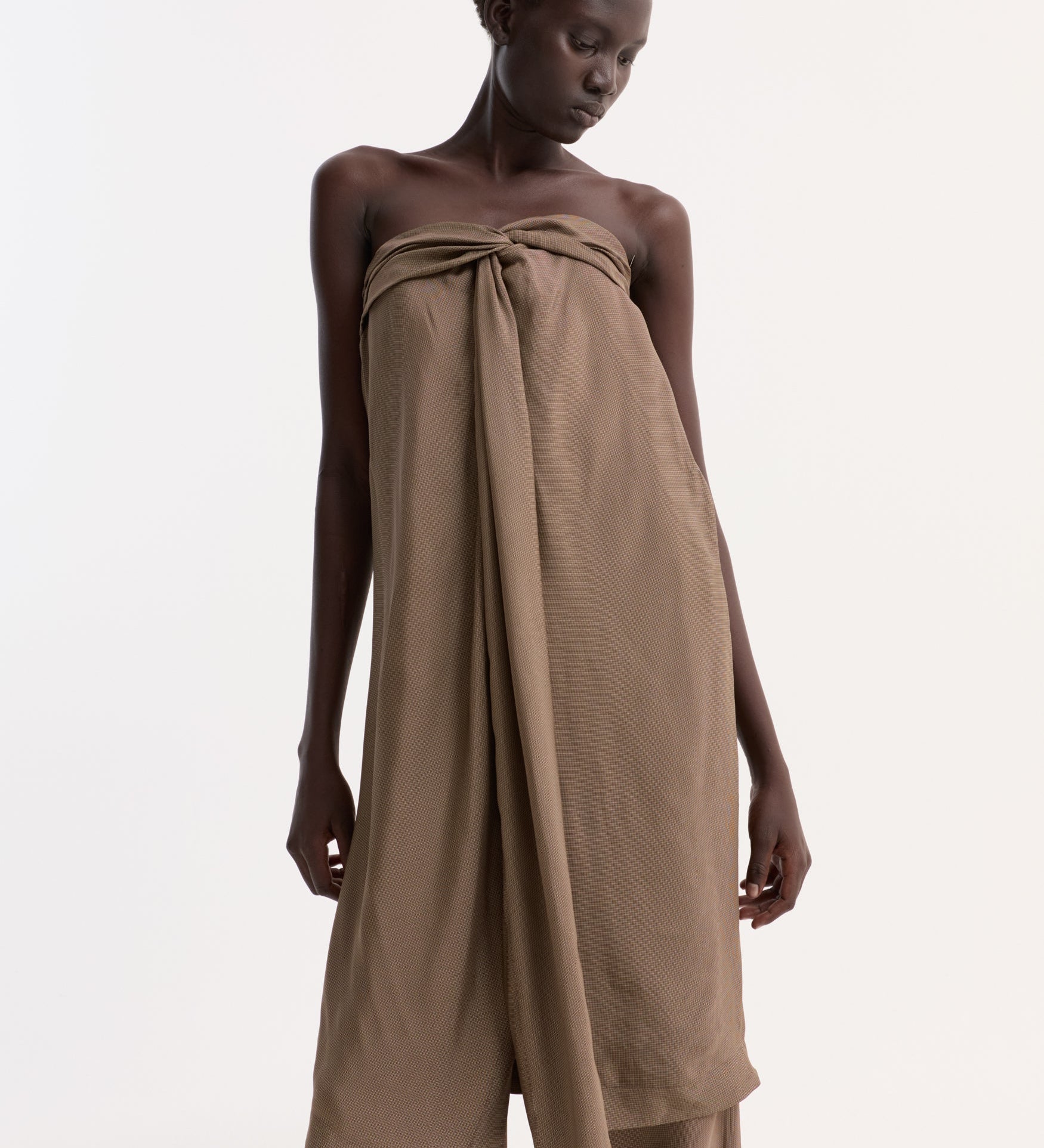 ROHE - Sarong top | brown mini check