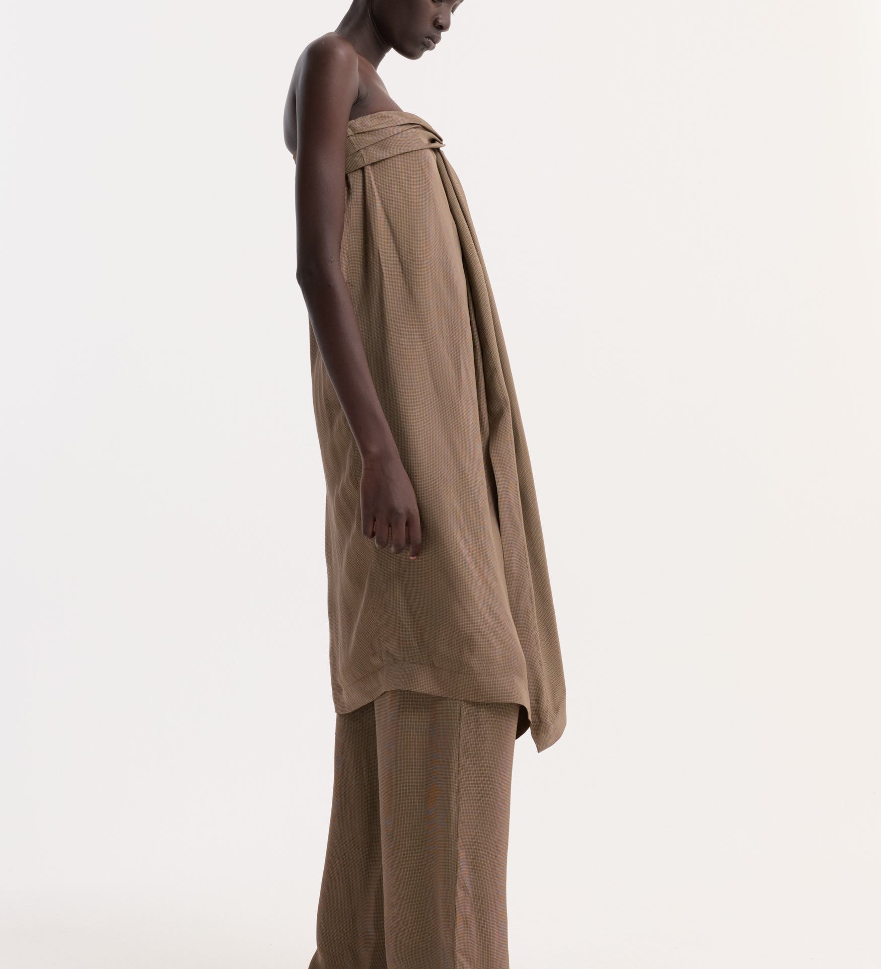 ROHE - Sarong top | brown mini check