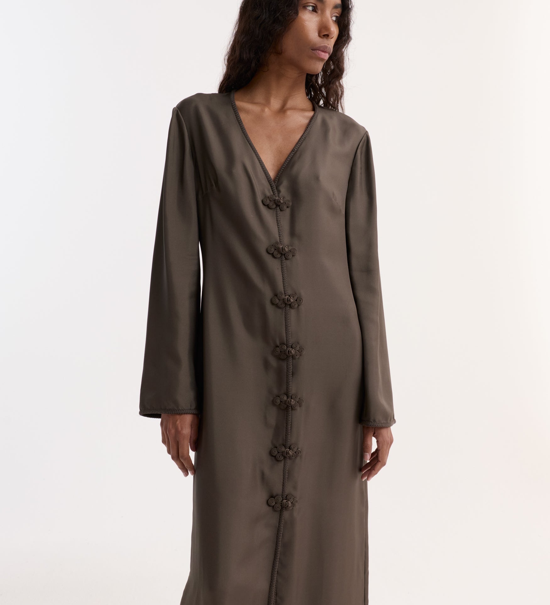 ROHE - Pankou closure silk dress | earth