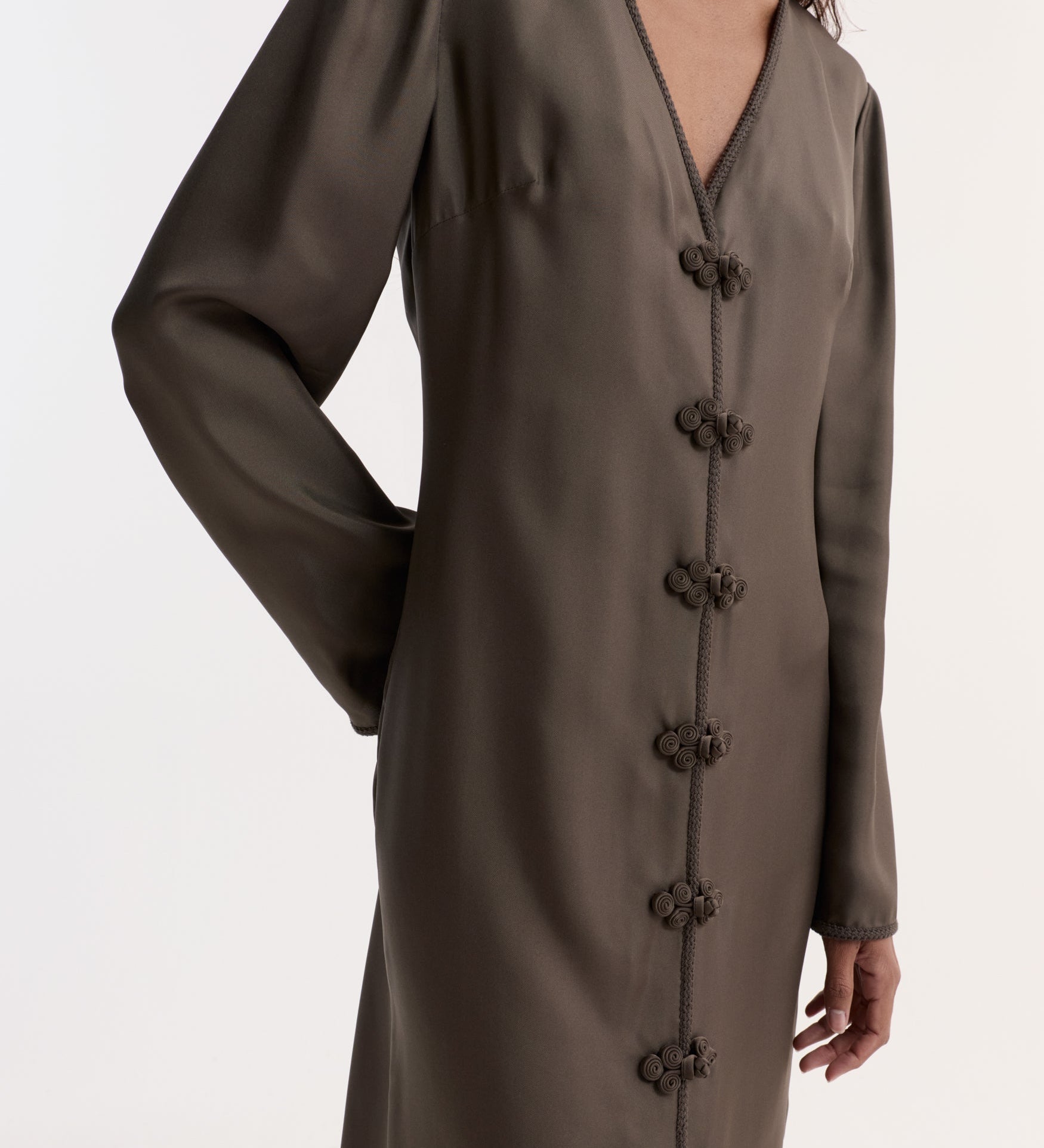 ROHE - Pankou closure silk dress | earth