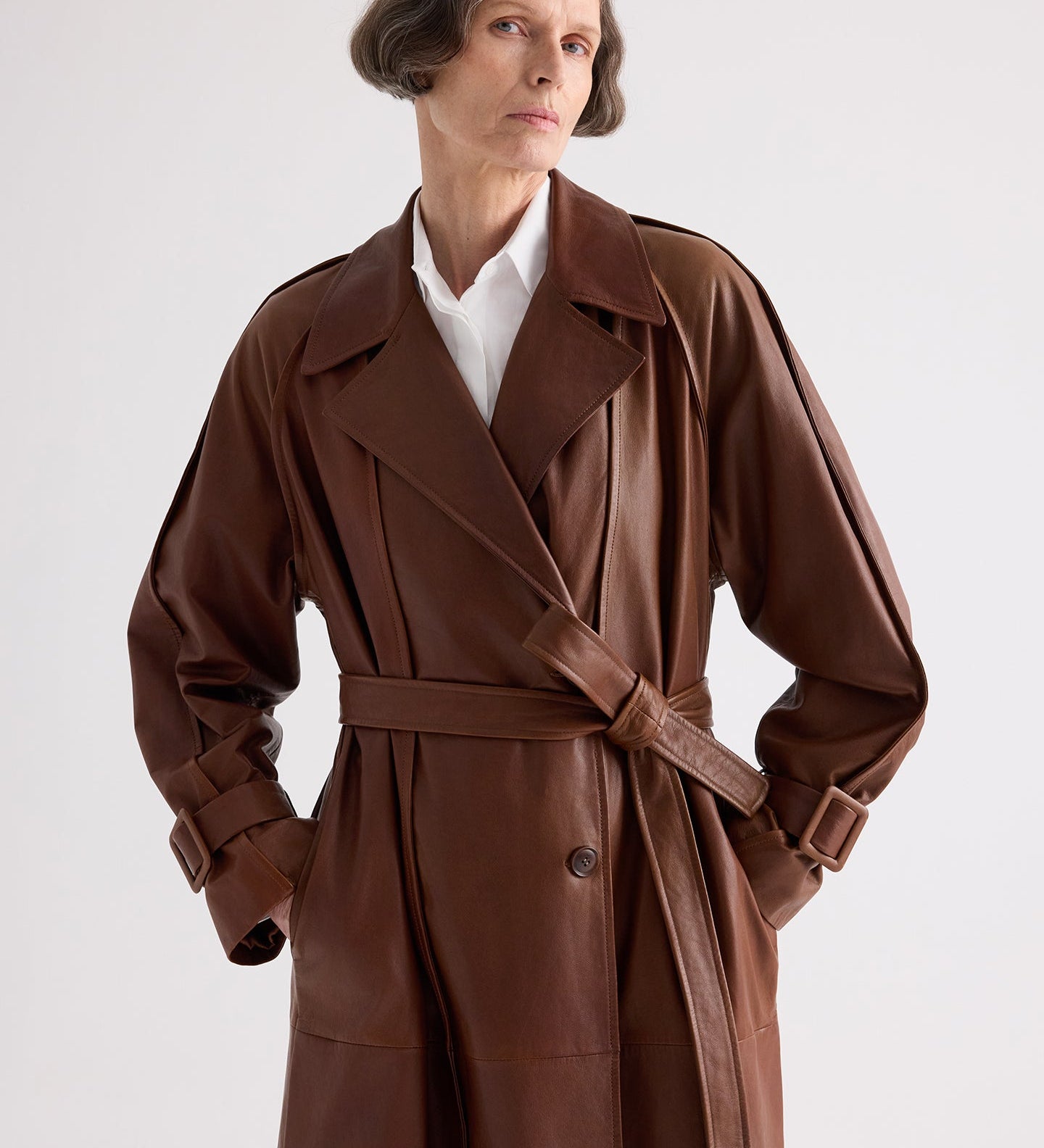 TWP - Leather Unfinished Business Trench Coat in Light Dolce Leather