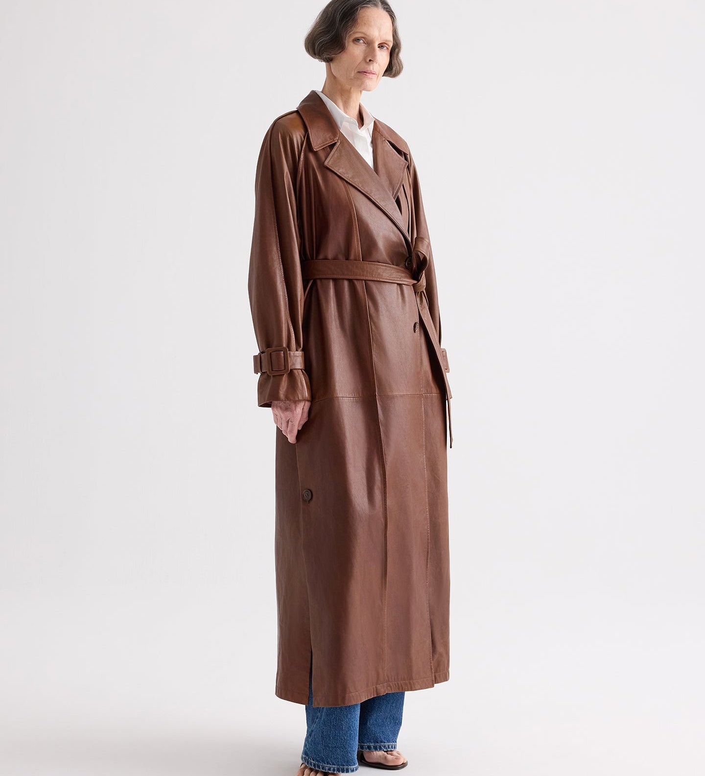 TWP - Leather Unfinished Business Trench Coat in Light Dolce Leather