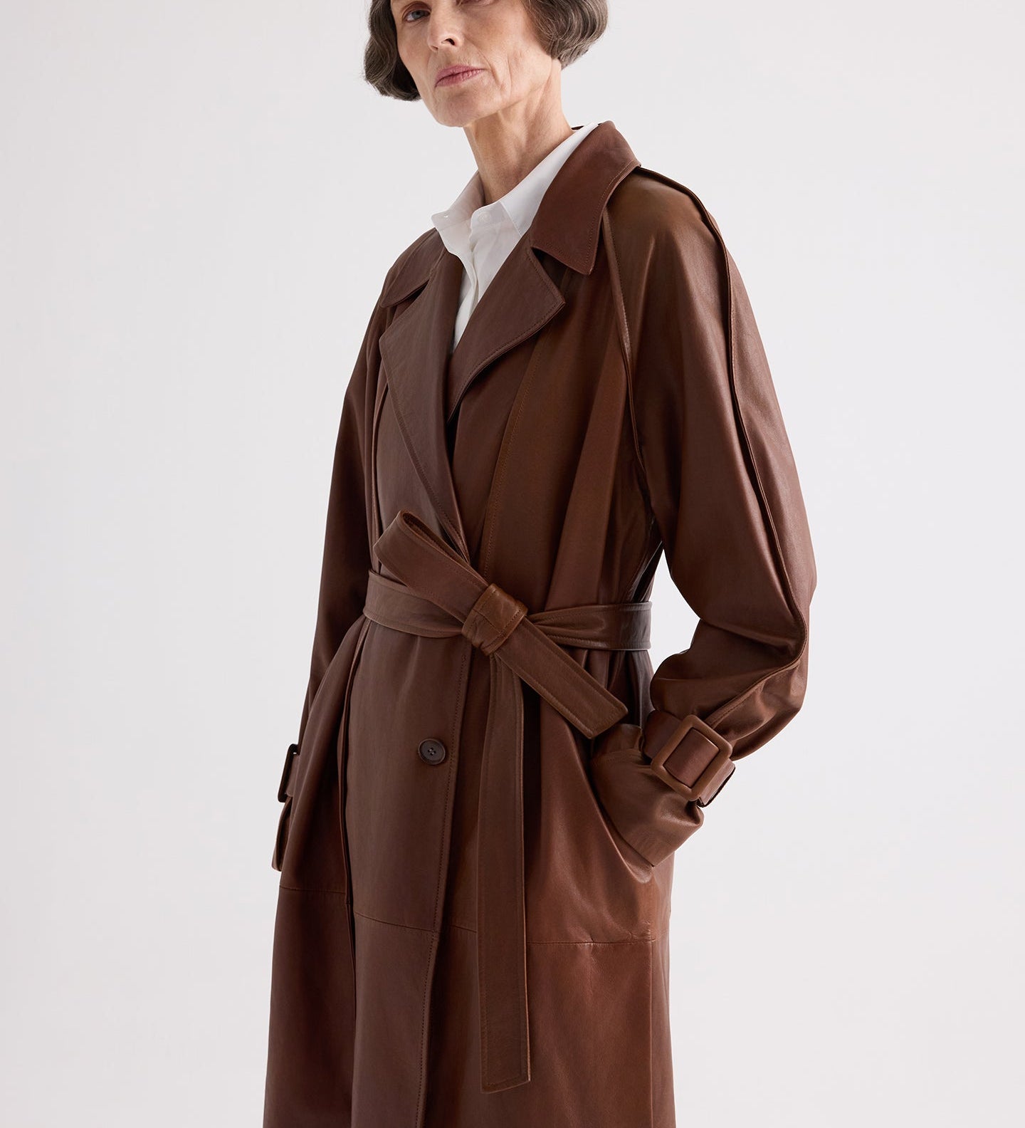TWP - Leather Unfinished Business Trench Coat in Light Dolce Leather