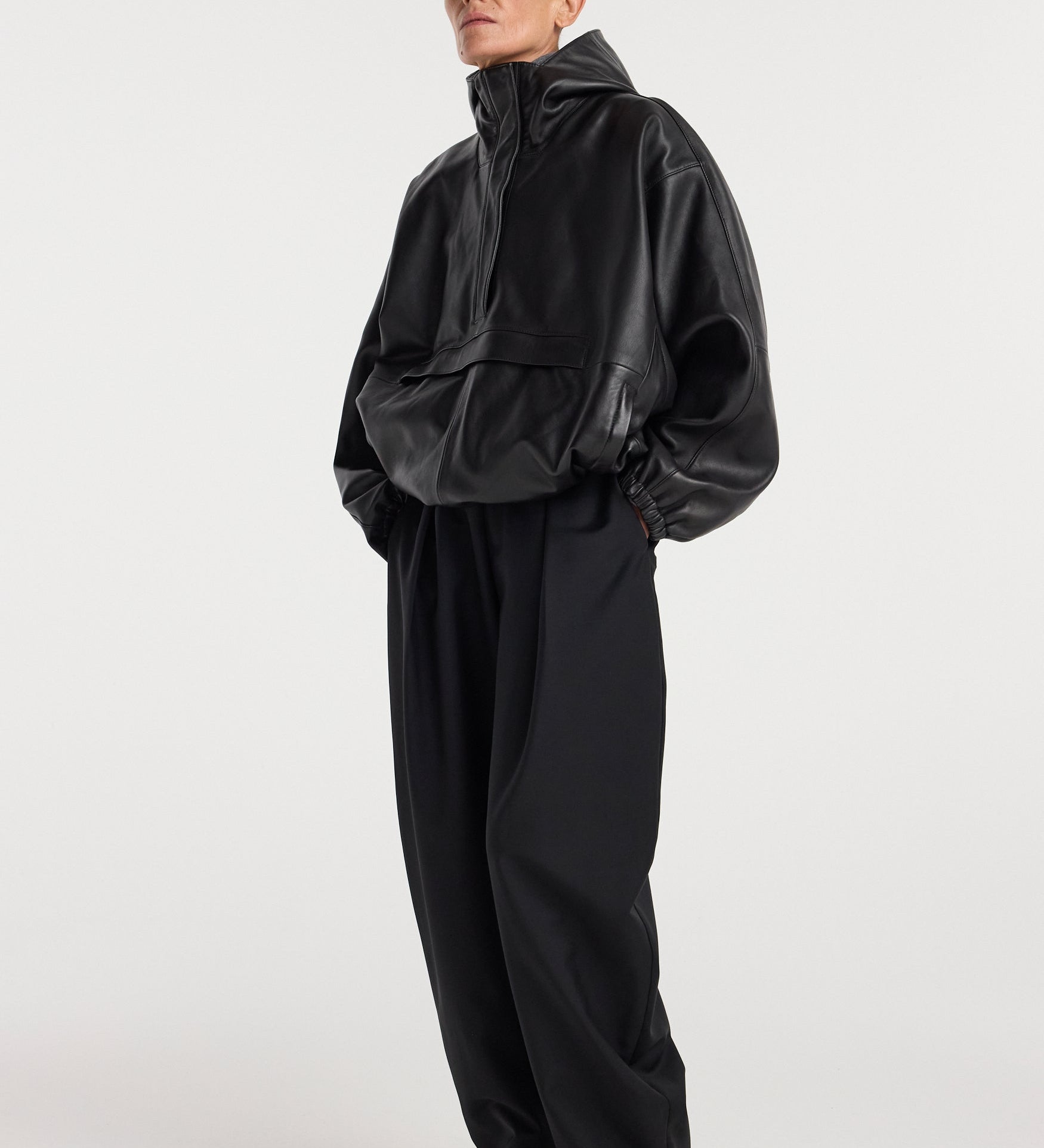 ROHE - Leather oversized anorak | black