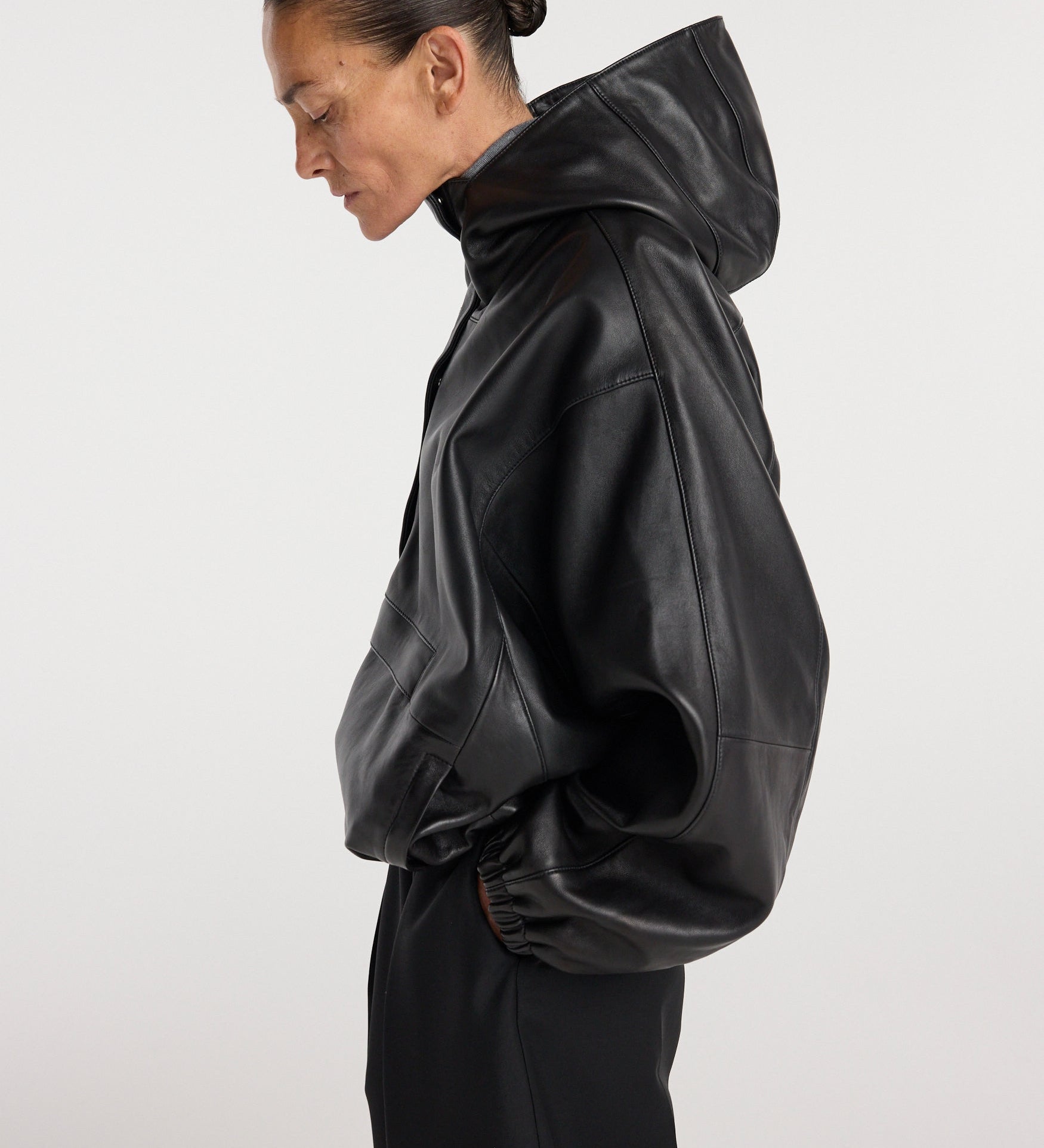 ROHE - Leather oversized anorak | black