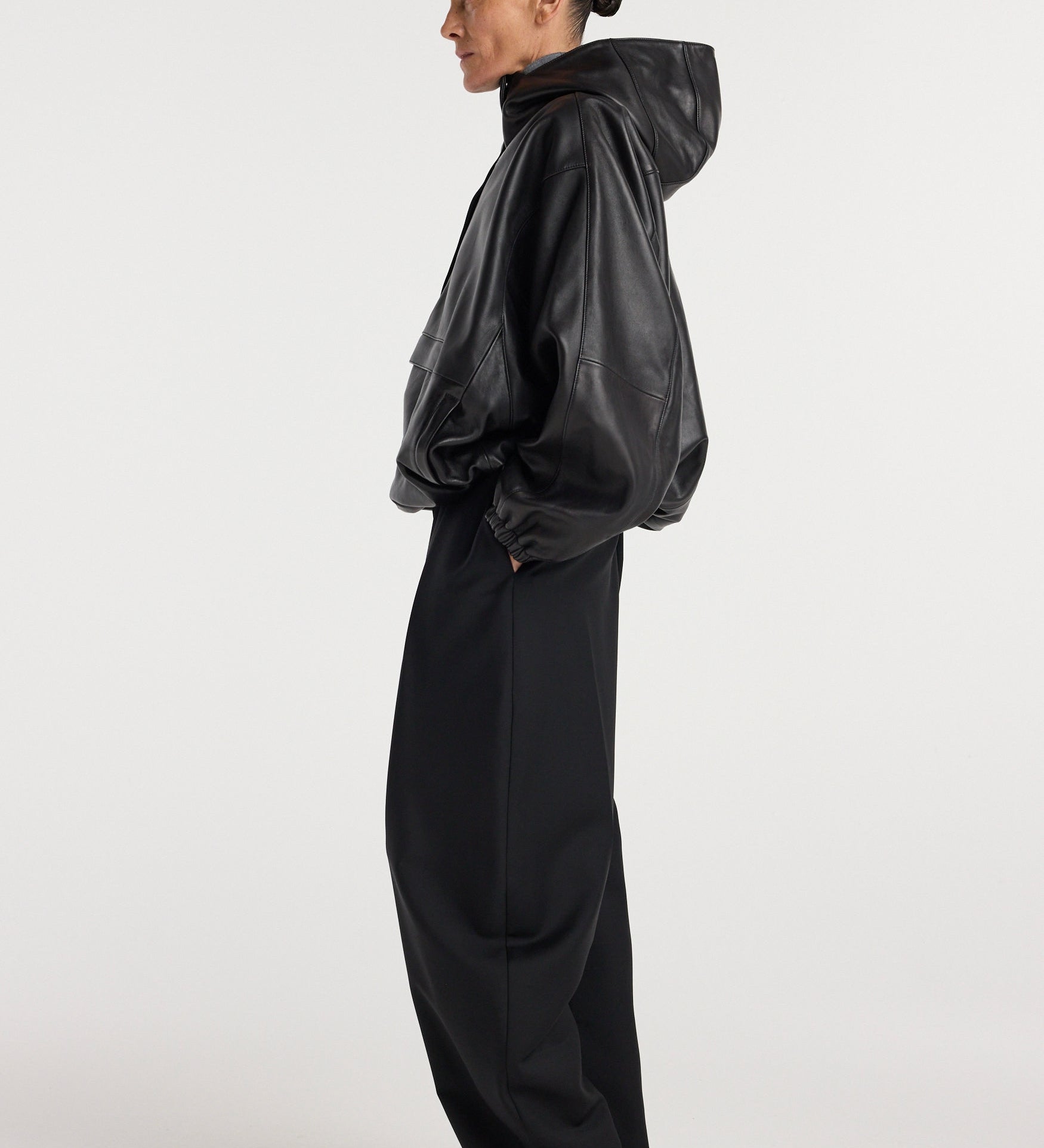 ROHE - Leather oversized anorak | black