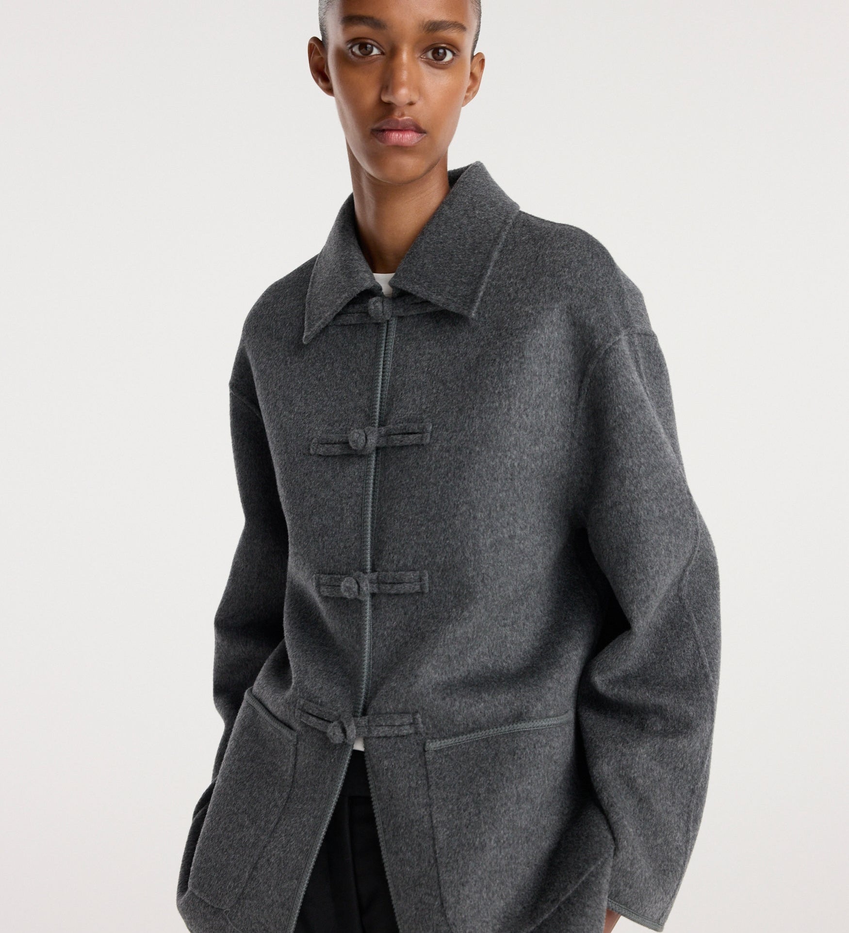 ROHE - Double - faced wool pankou closure jacket | dark grey melange