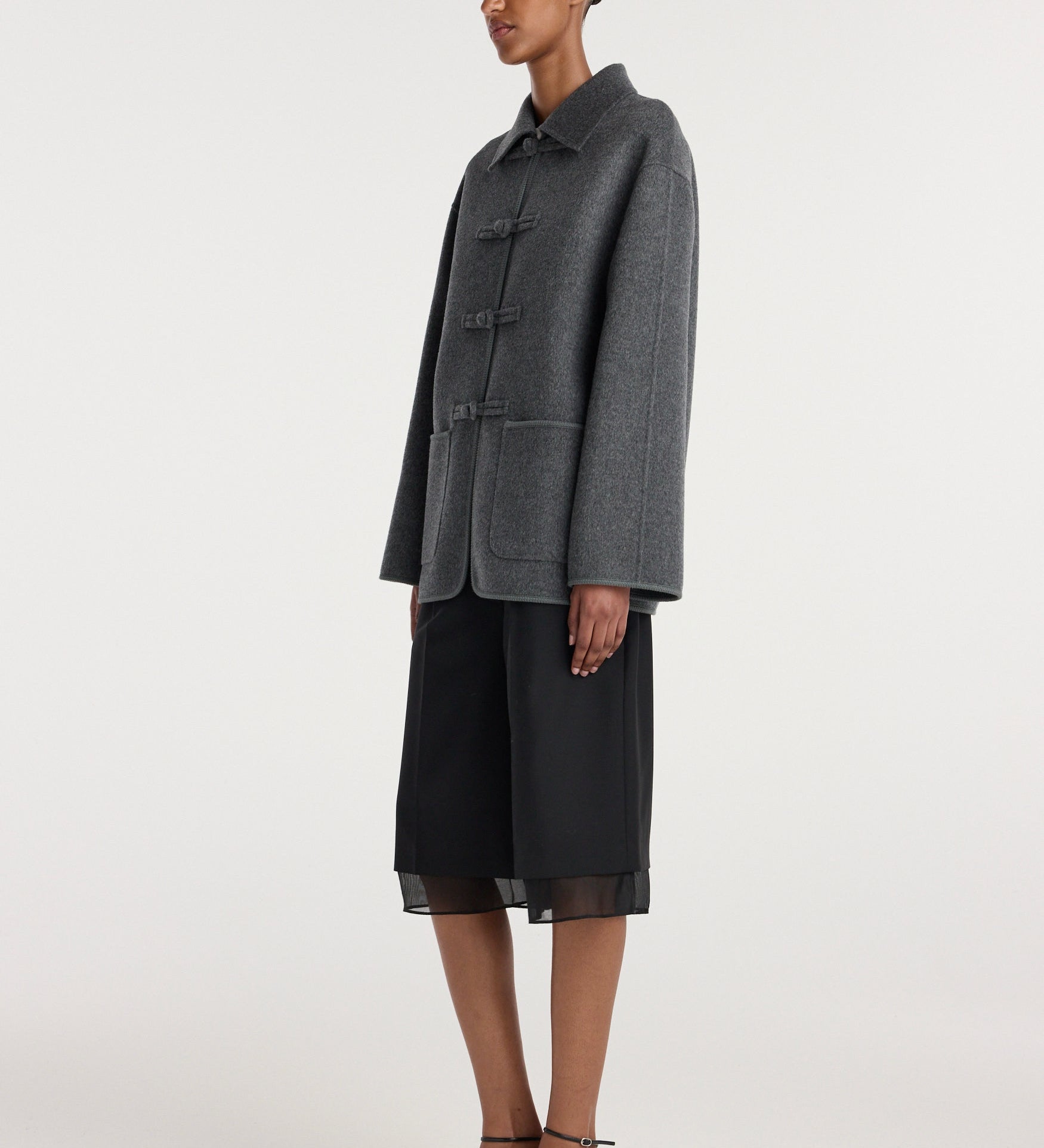 ROHE - Double - faced wool pankou closure jacket | dark grey melange