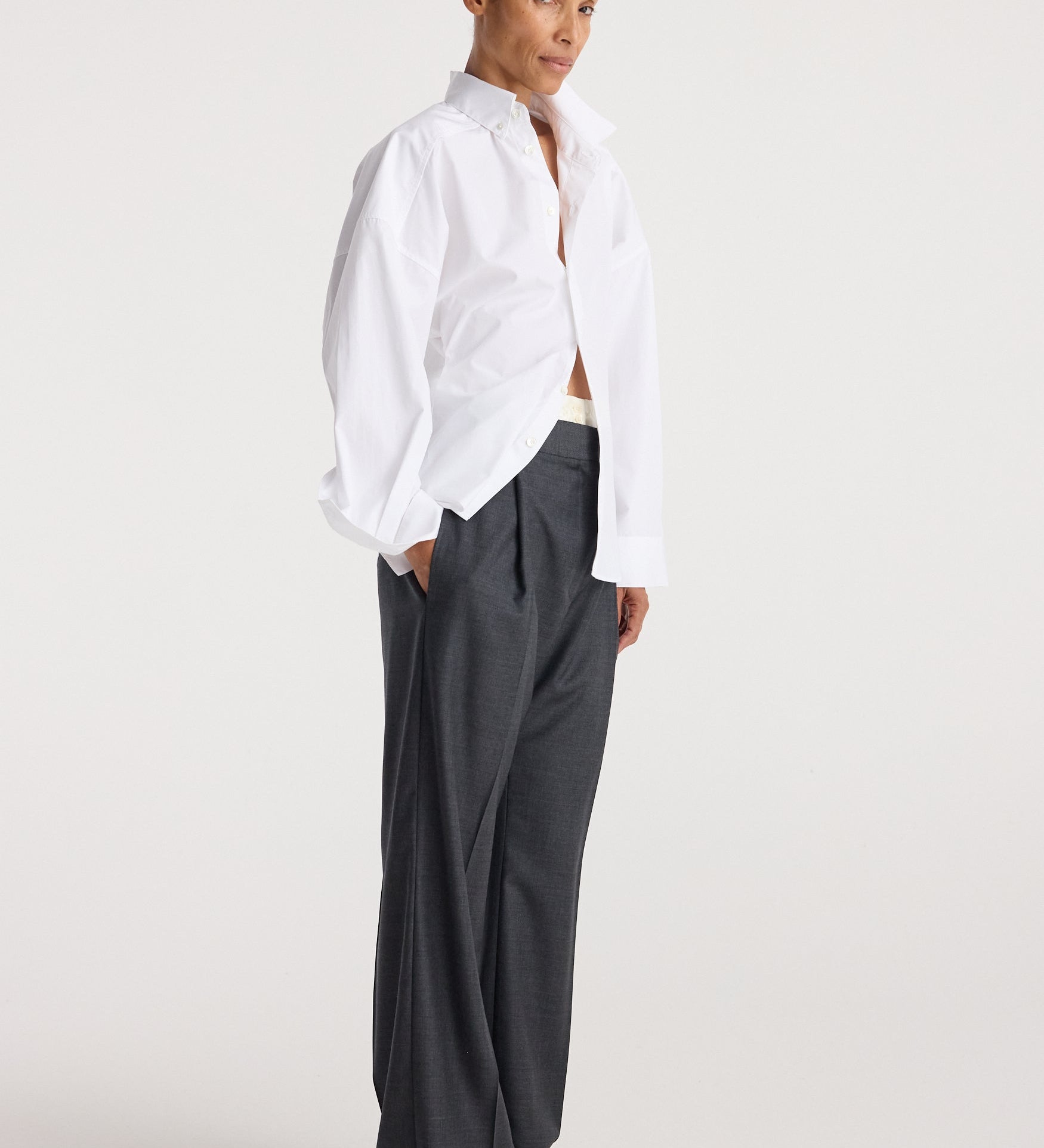 ROHE - Poplin uneven collar shirt | optic white
