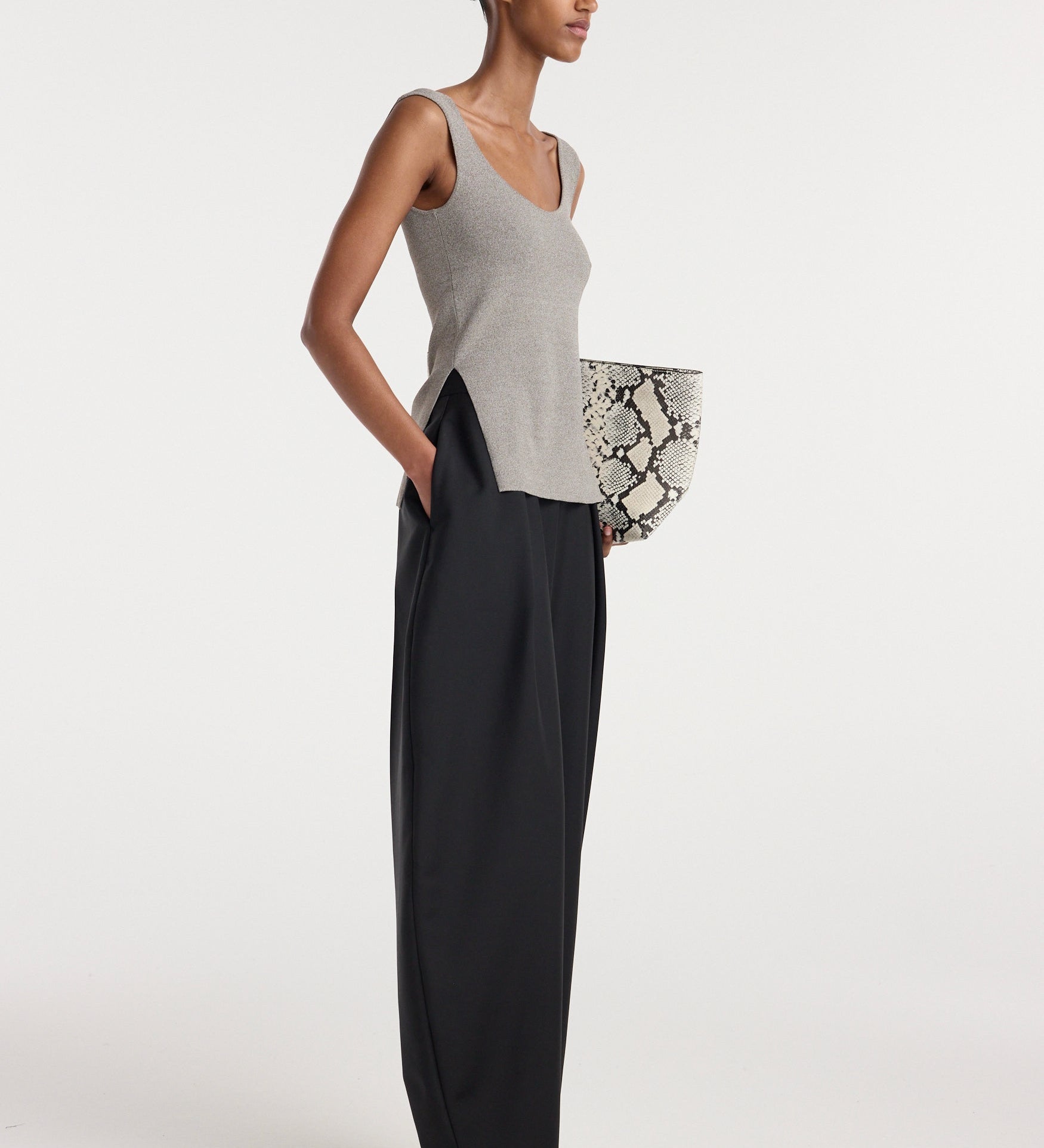 ROHE - Long knitted bustier top | taupe melange