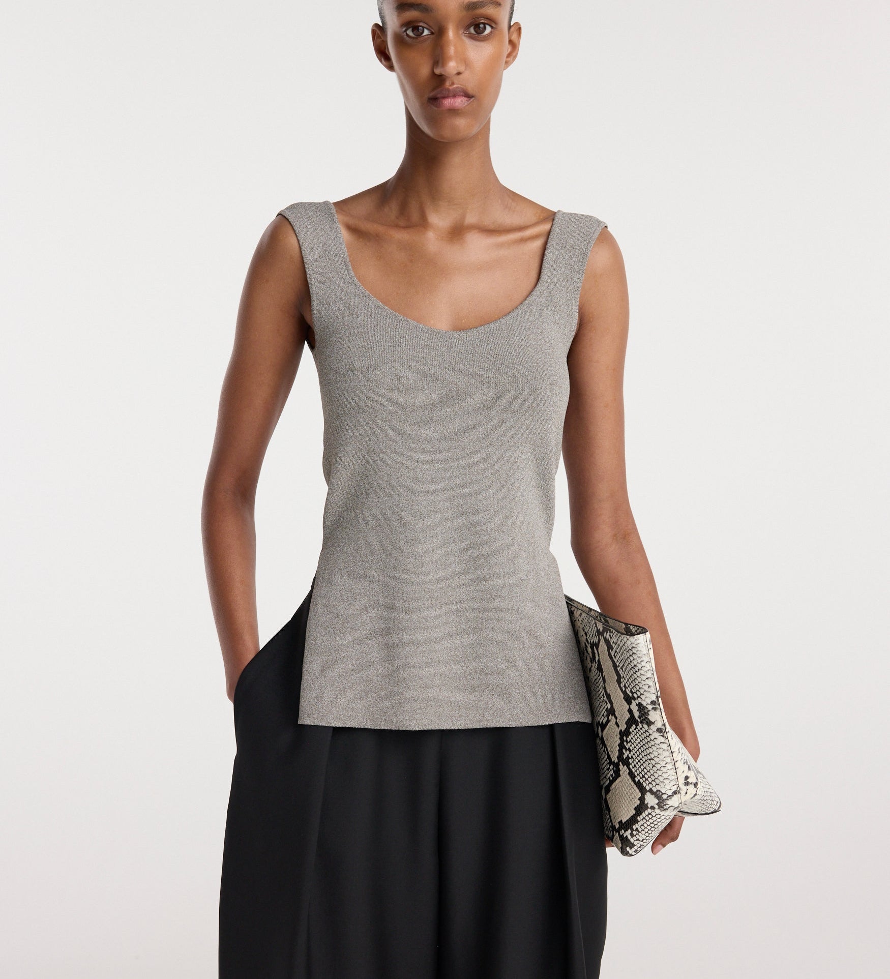 ROHE - Long knitted bustier top | taupe melange