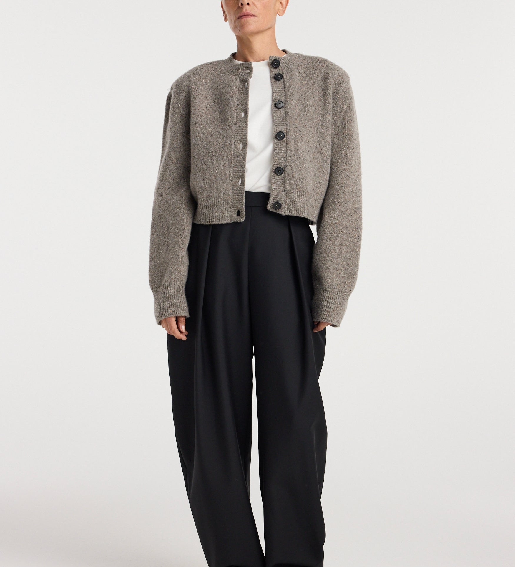 ROHE - Statement mouliné cardigan | dark taupe melange