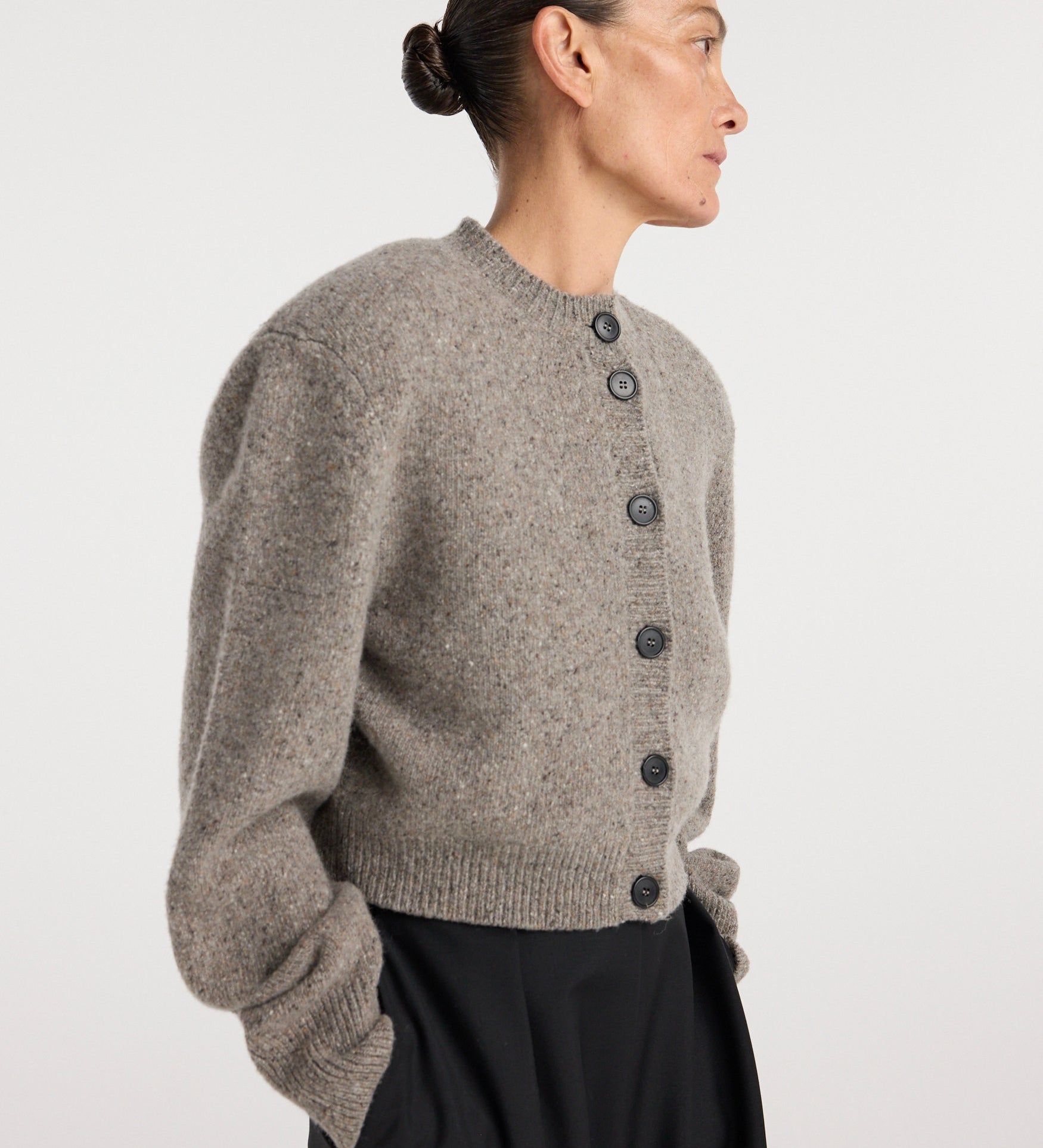ROHE - Statement mouliné cardigan | dark taupe melange