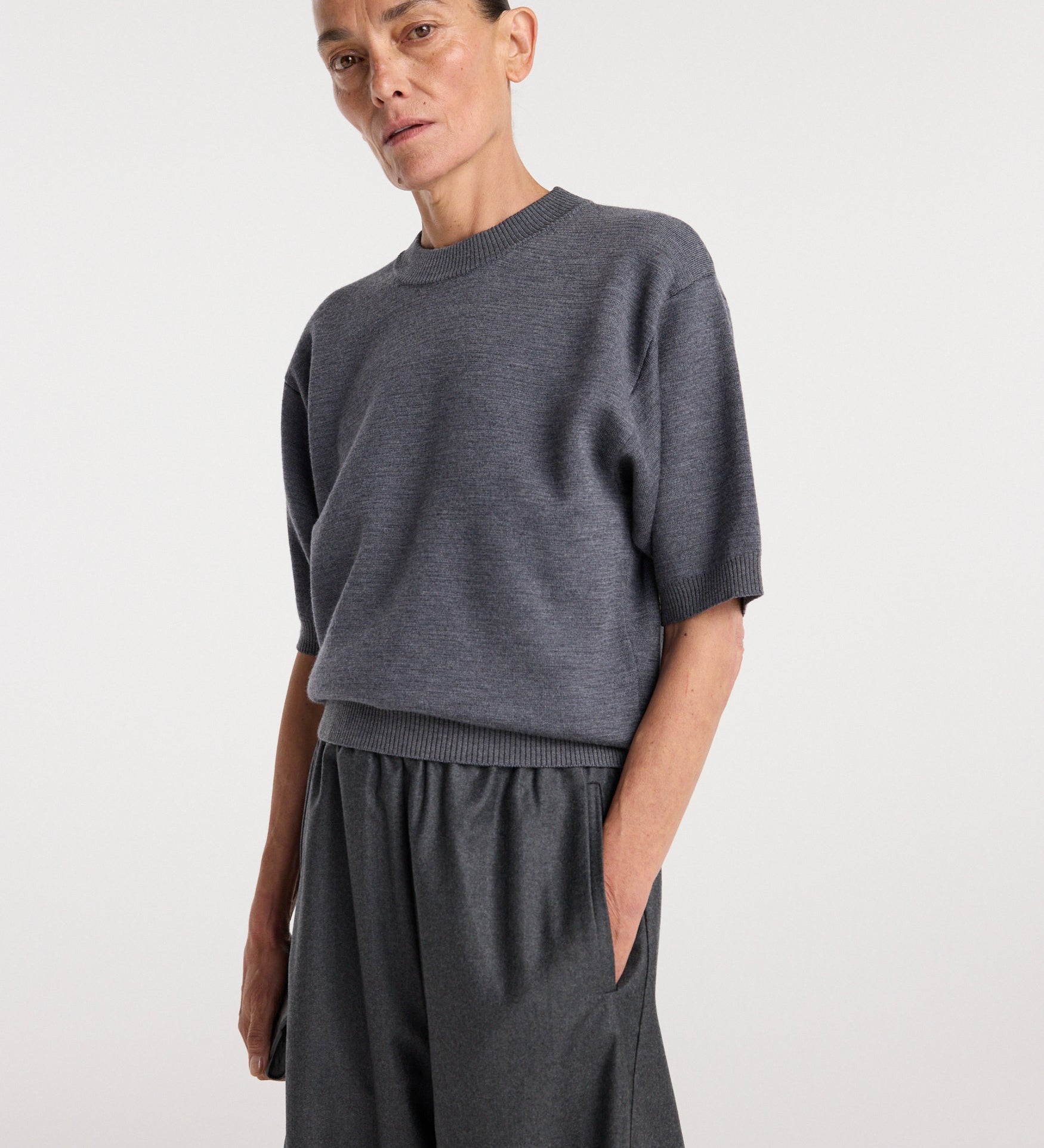 ROHE - Compact knitted top | dark grey melange