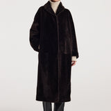 ROHE - Shearling Shawl - Collar Coat | dark chocolate